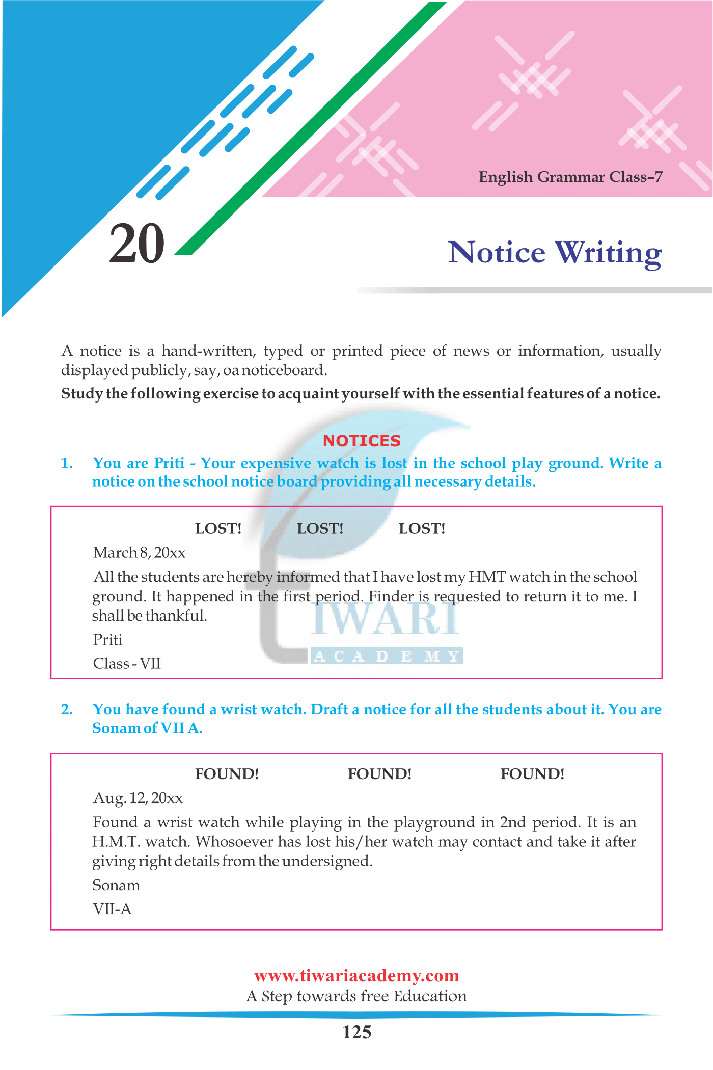 Class 7 English Grammar Notice Writing