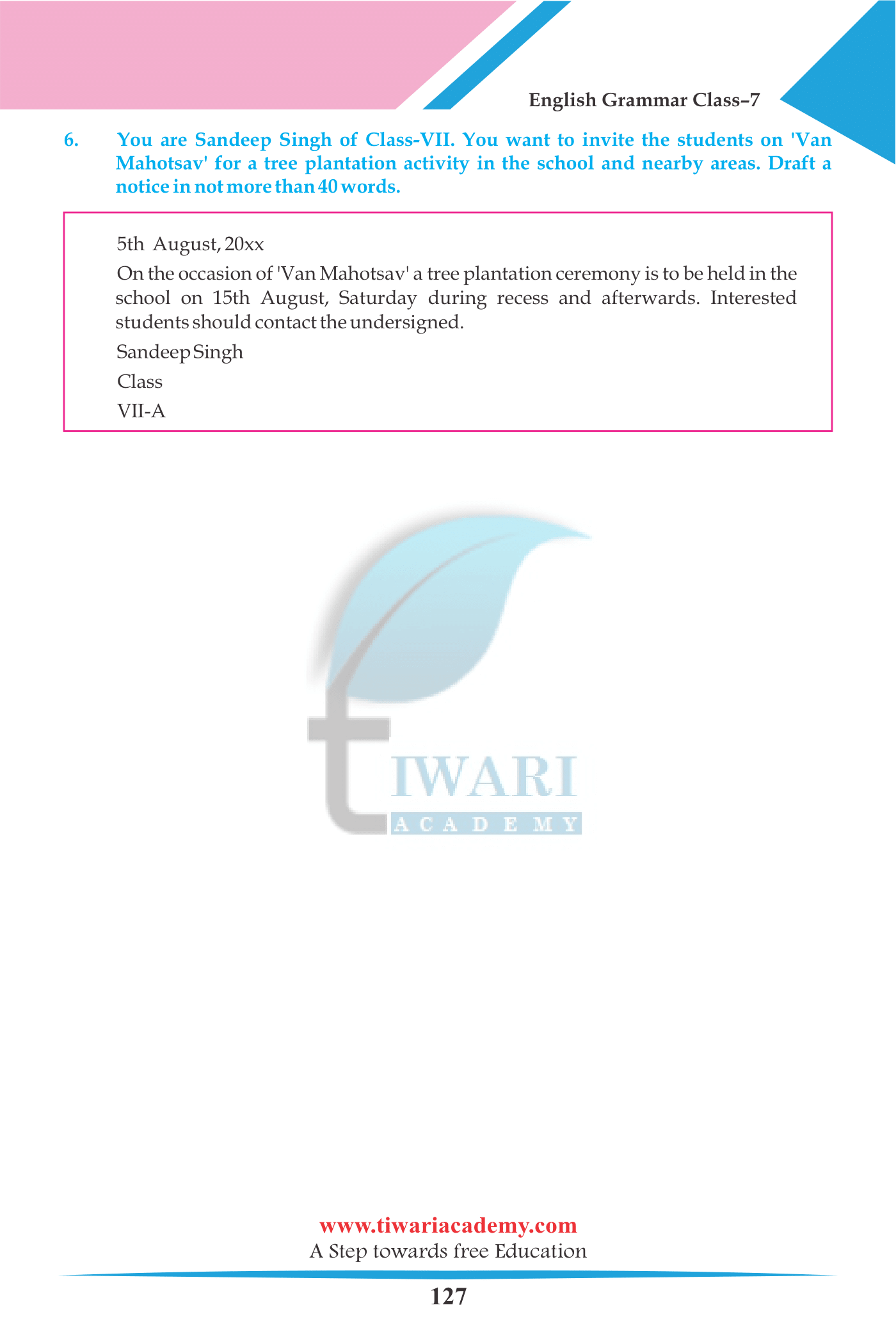 Standard 7 English Grammar Chapter 20 Notice Writing