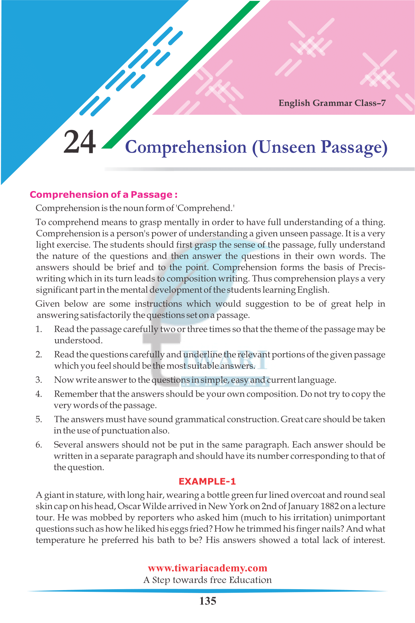 Class 7 English Grammar Chapter 24 Comprehension or Unseen Passage.