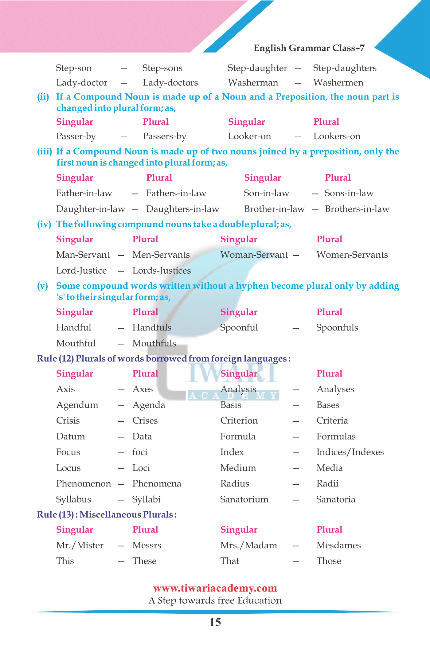 7th English Grammar Chapter 3 The Noun Numbers