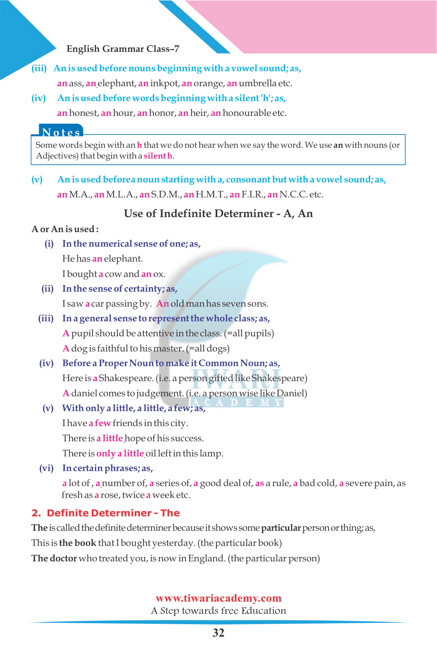 Class 7 English Grammar Chapter 6 The Determiner For Session 22 23