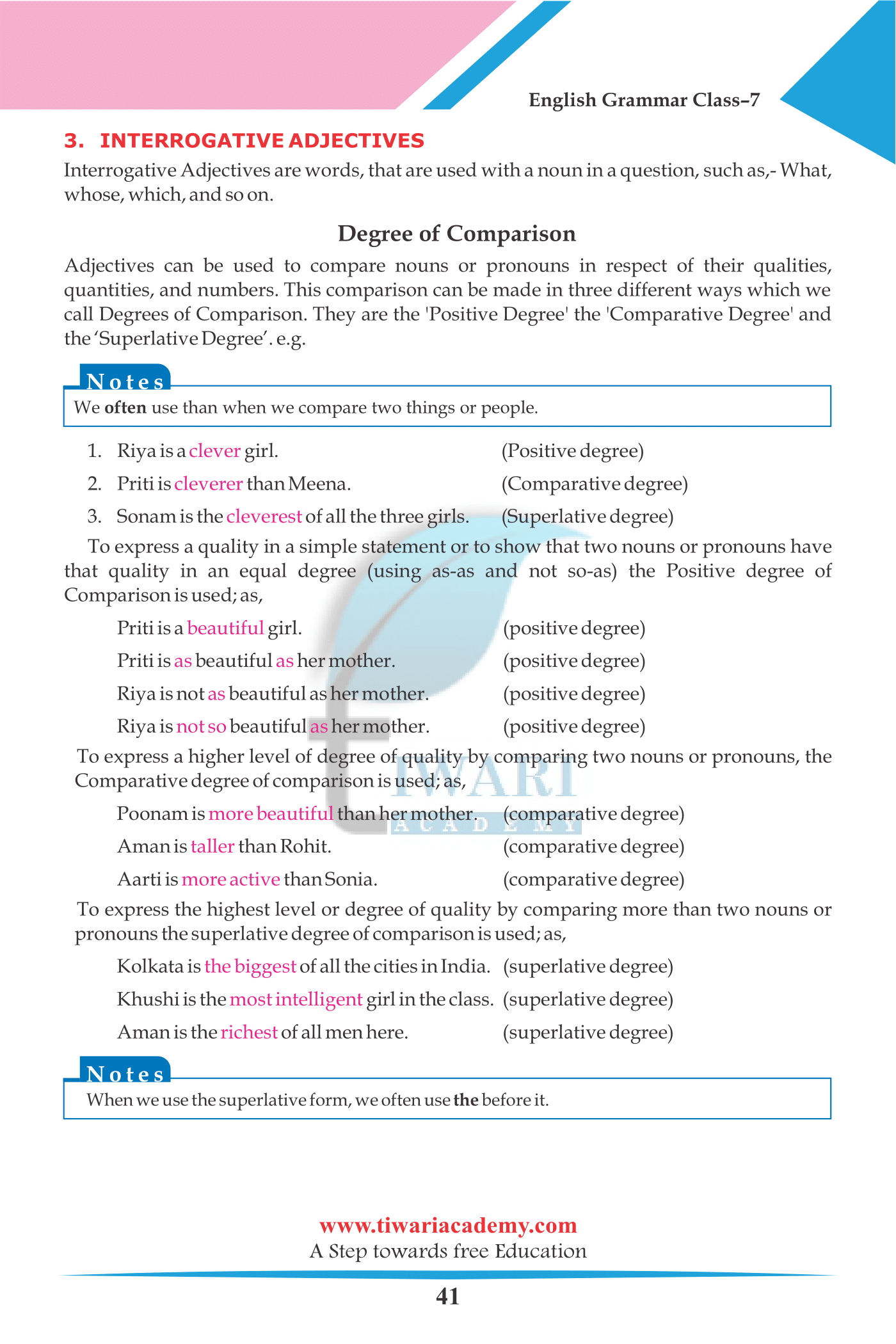 Class 7 English Grammar The Adjective