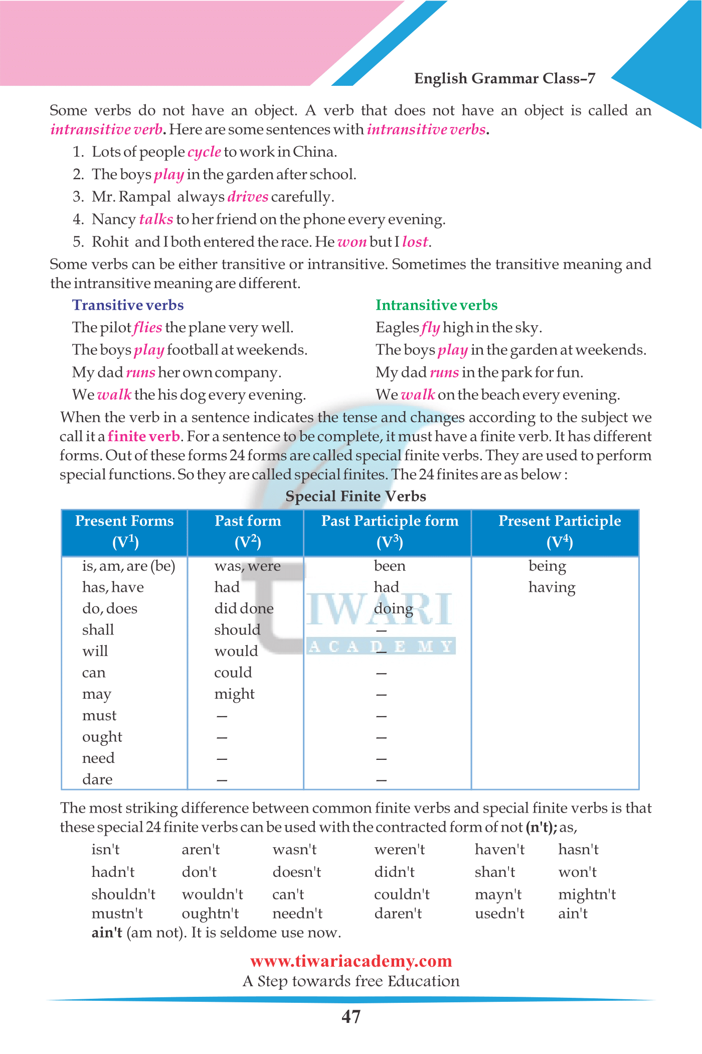 Grade 7 English Grammar Chapter 8 The Verb Special Finite Verbs
