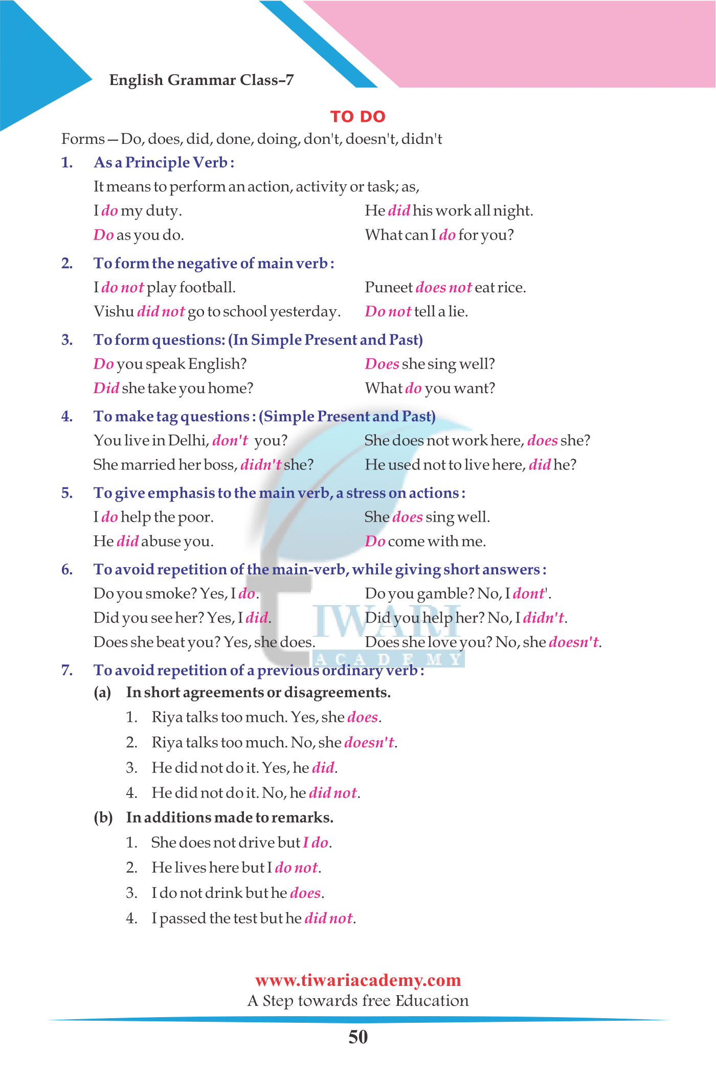 NCERT Solutions for Class 7 English Grammar Chapter 8 The Verb Special Finite Verbs