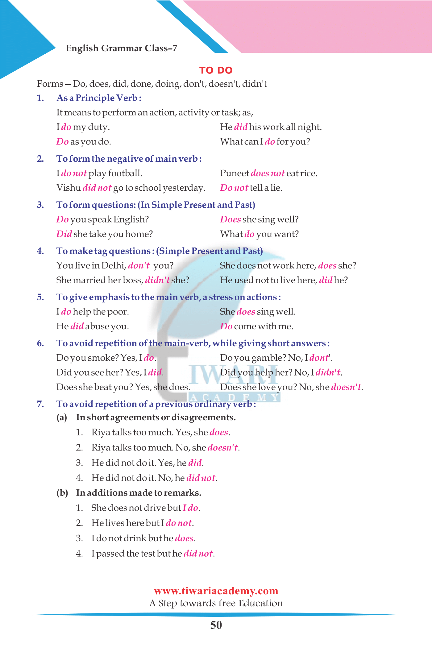 class 7 english grammar chapter 8 exercise