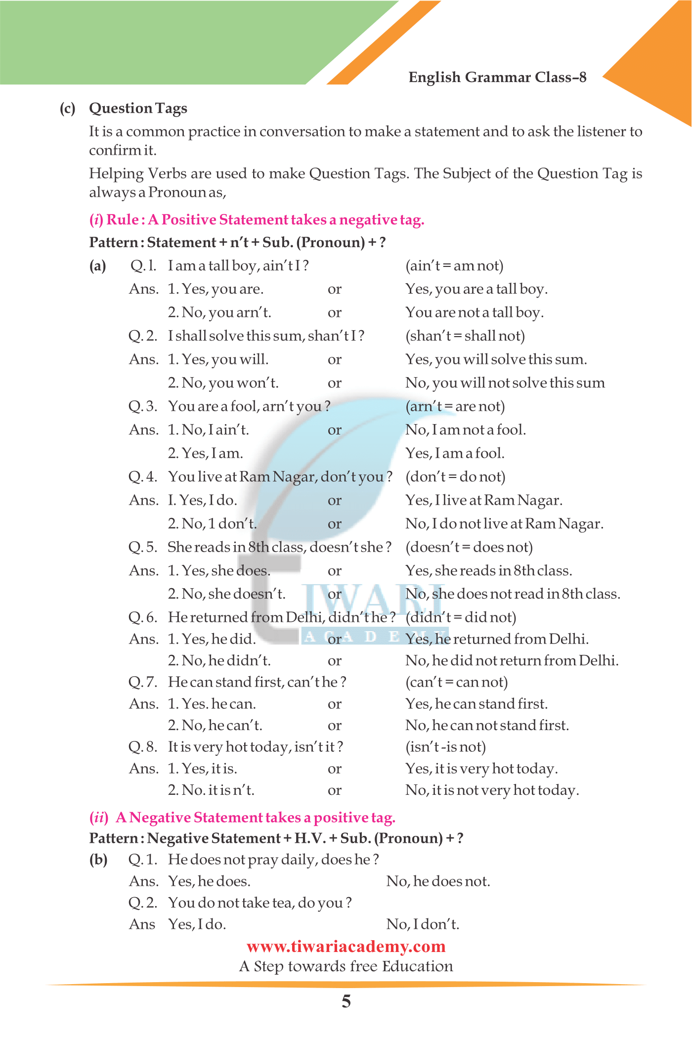 prachi english grammar class 8 solutions pdf chapter 1