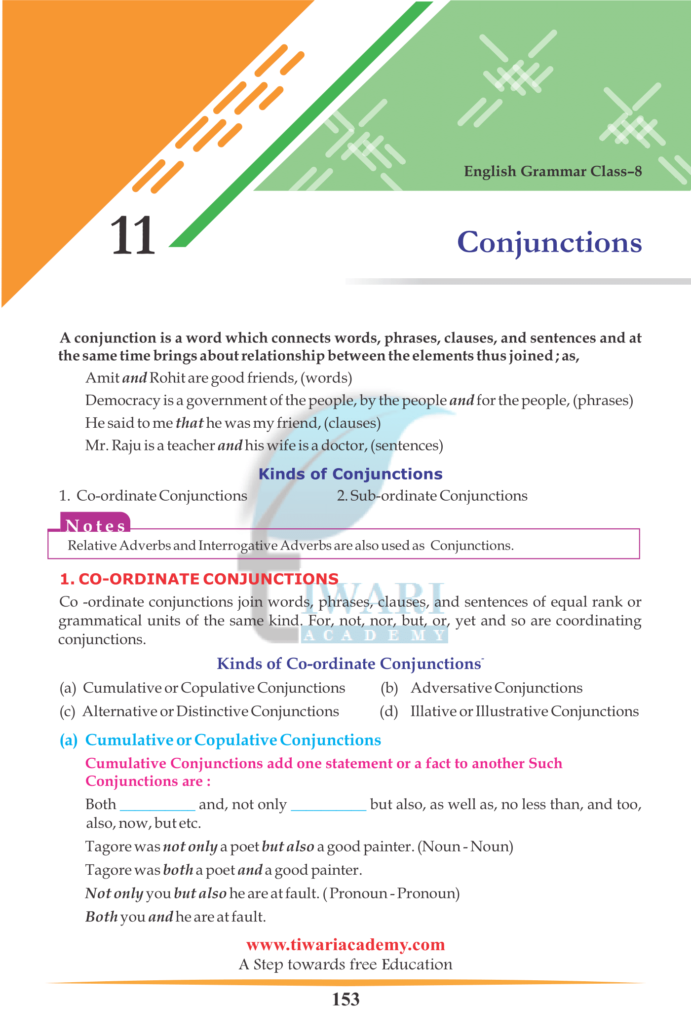 Class 8 English Grammar Chapter 11 Conjunctions for 2022-2023