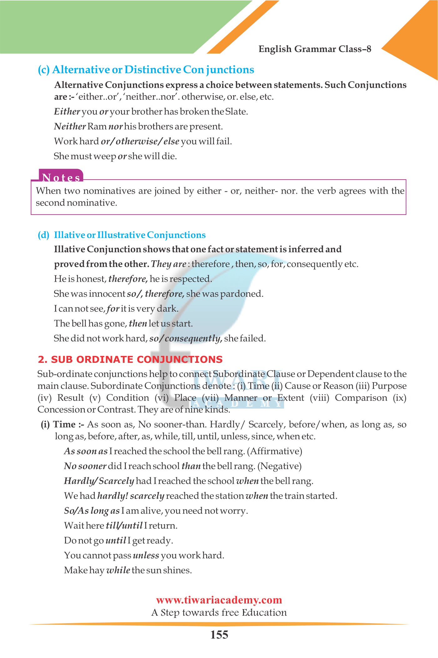 8th English Grammar Chapter 11 Conjunctions