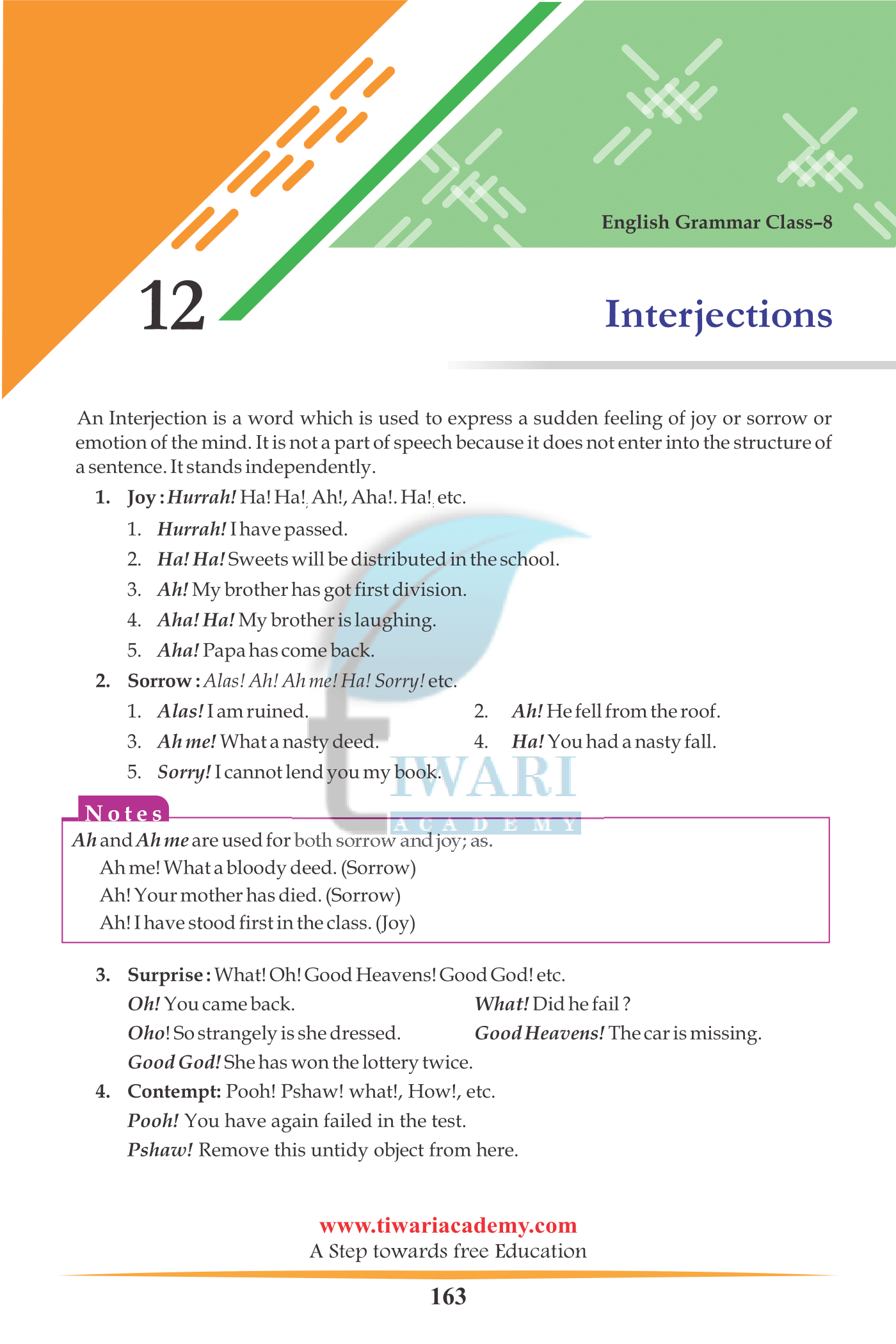 Class 8 English Grammar Chapter 12 Interjections for CBSE 2022-2023