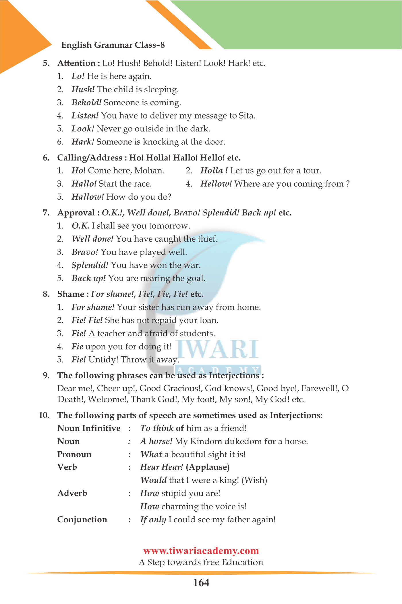 Class 8 English Grammar Interjections