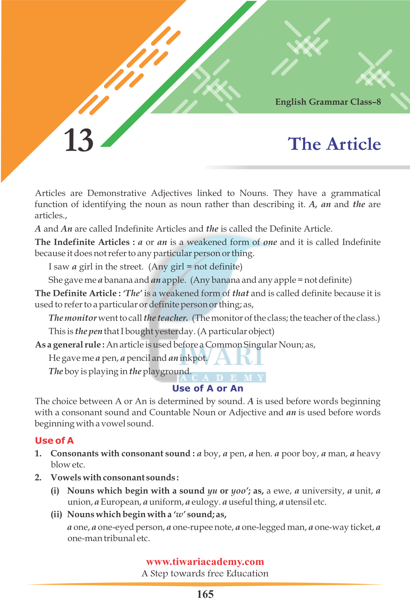 Class 8 English Grammar Chapter 13 The Article for CBSE 2023-2024