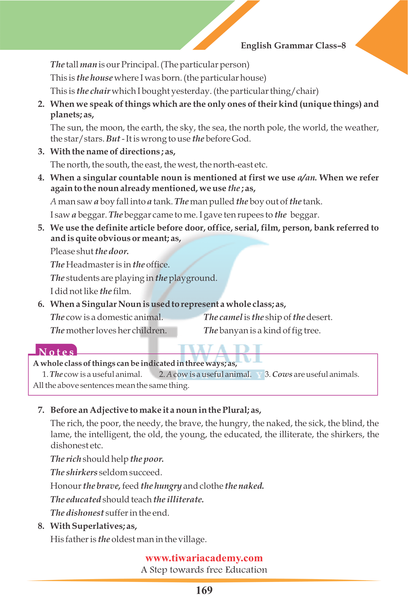 Class 8 English Grammar use of Article