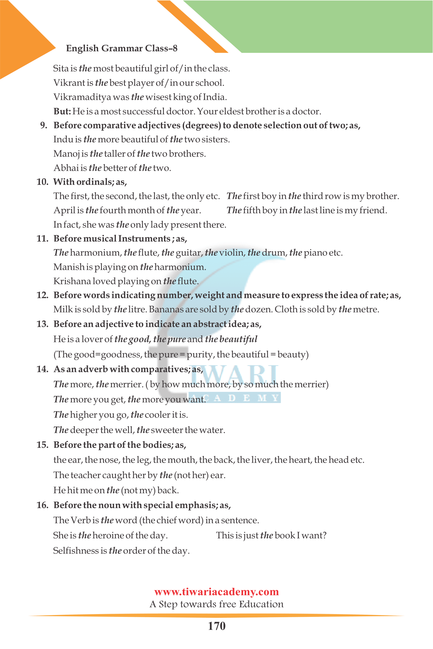 Standard 8 English Grammar Chapter 13 The Article
