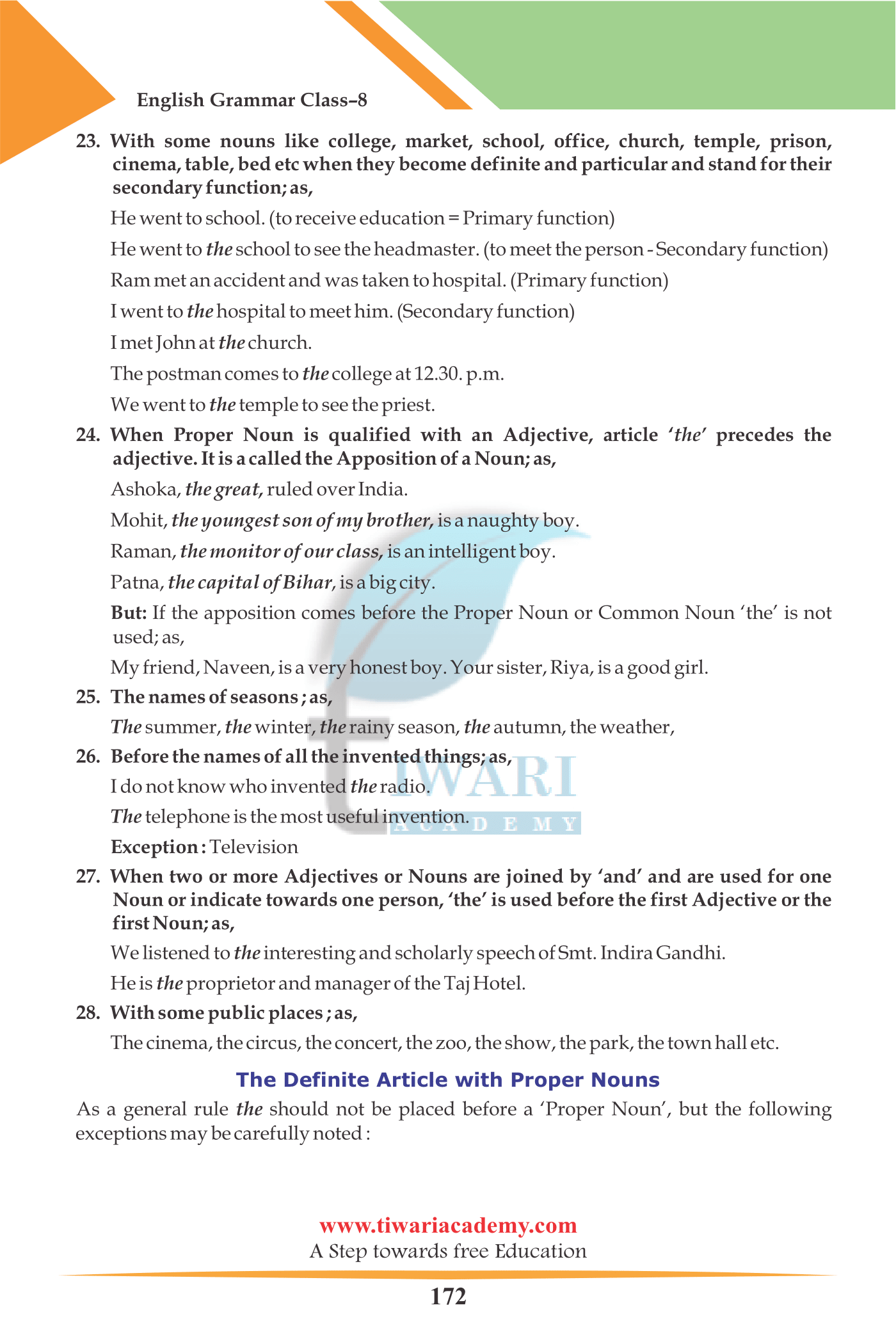 Grade 8 English Grammar The Article