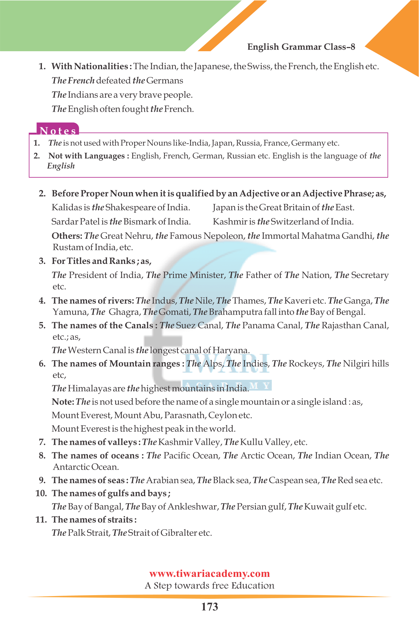 8th English Grammar Chapter 13 The Article
