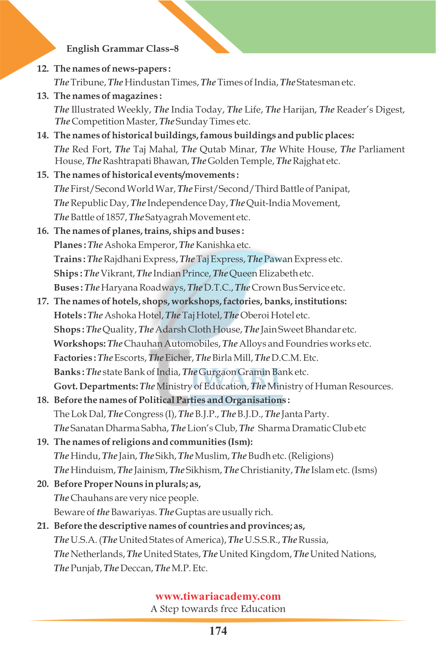 Class 8 English Grammar Chapter 13 The Article for session 2023-2024