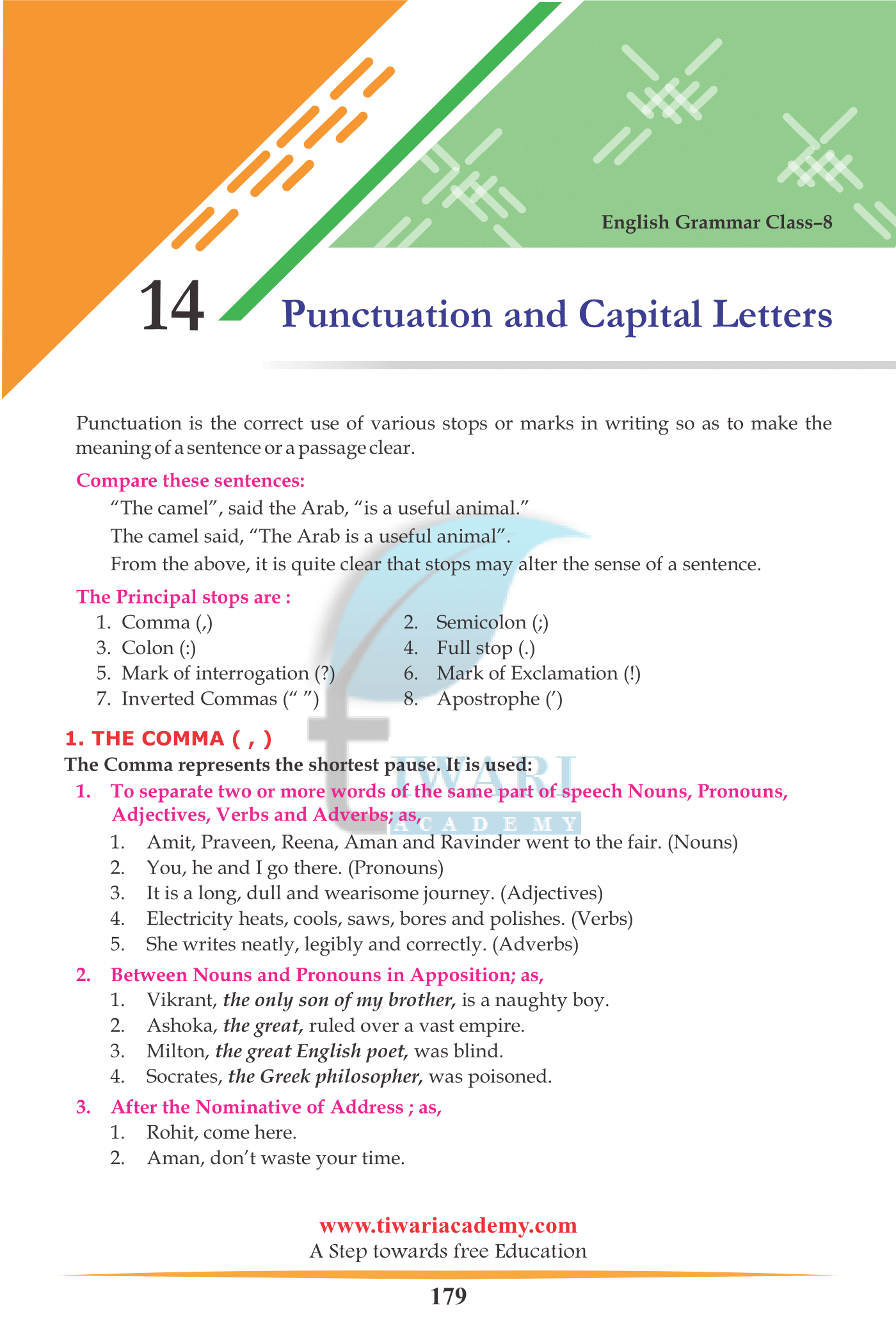 Class 8 English Grammar Chapter 14 Punctuation and Capital Letters 2022-2023