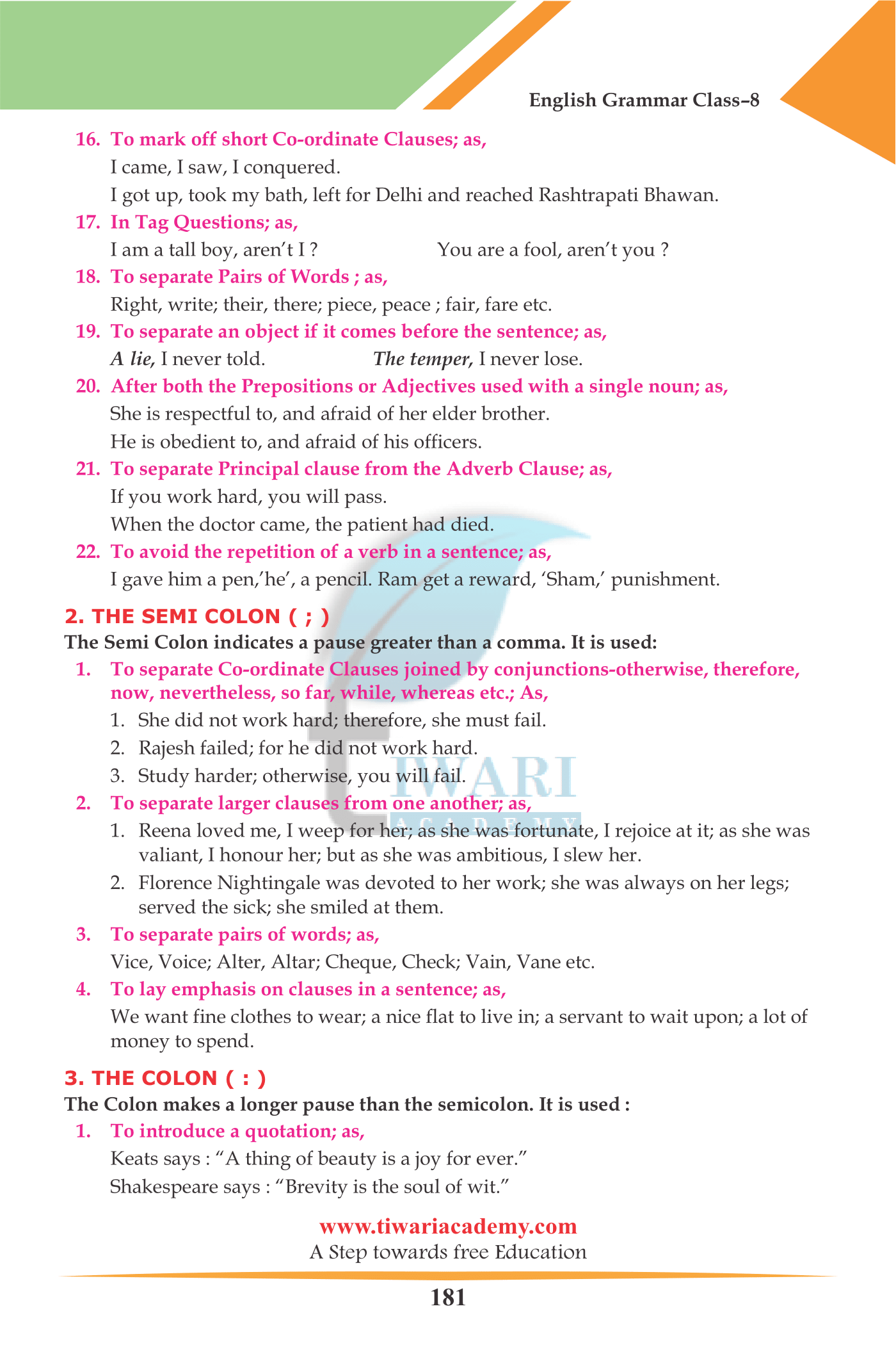 Class 8 English Grammar Punctuation and Capital Letters