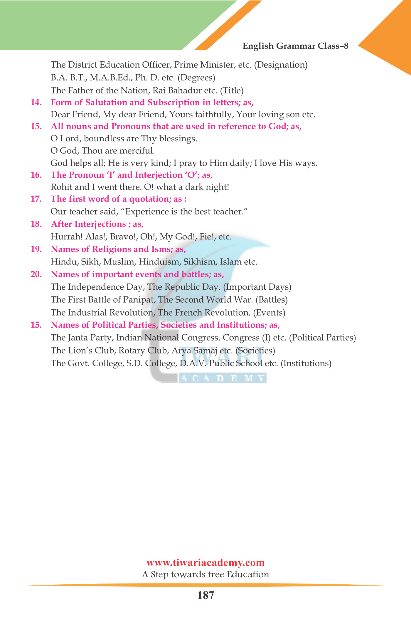 Standard 8 English Grammar Chapter 14 Punctuation and Capital Letters