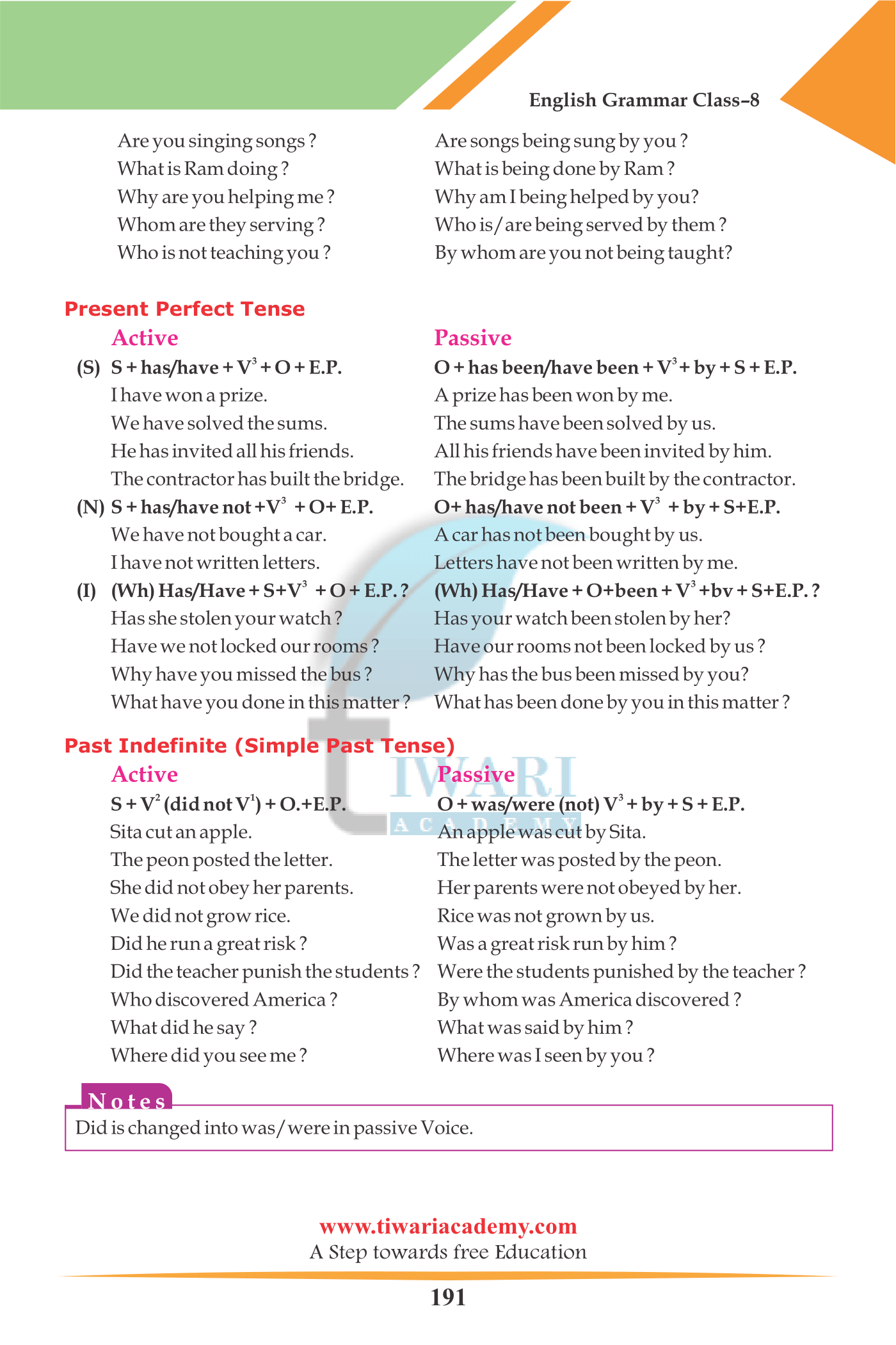 Class 8 English Grammar Chapter 15 Active and Passive Voice for CBSE.