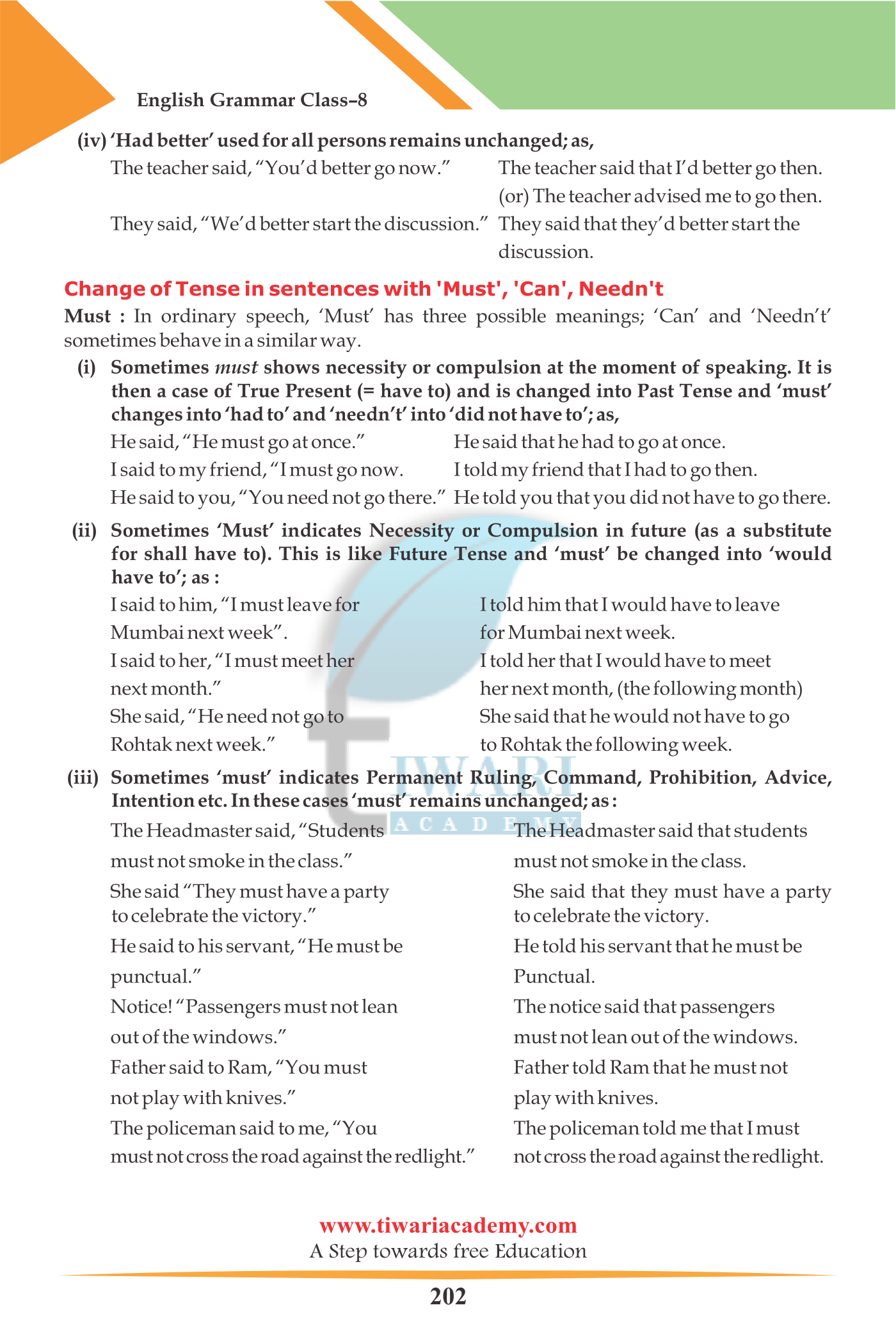 Direct and Indirect Speech for class 8th English grammar