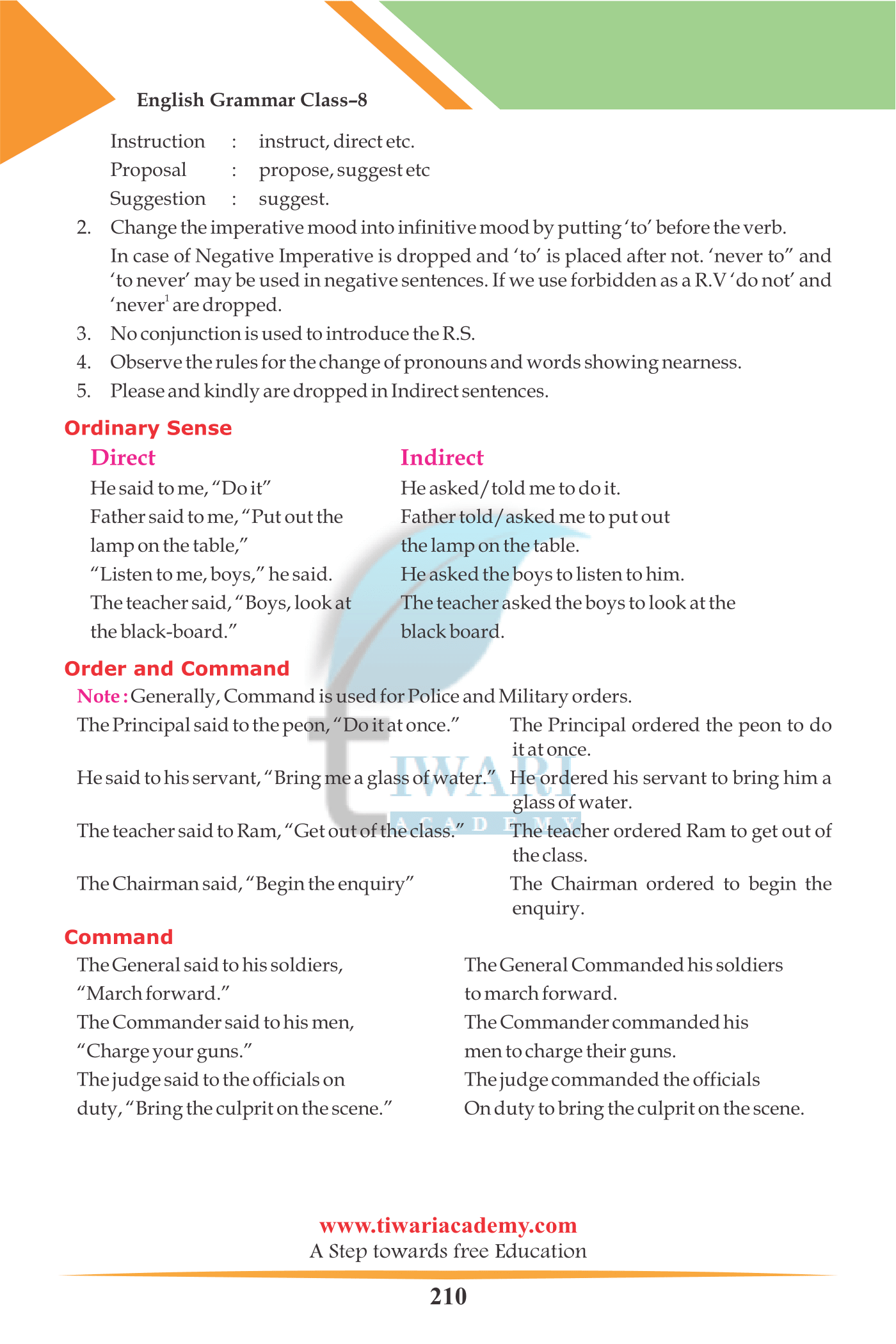 Grade 8 English Grammar Direct and Indirect Speech