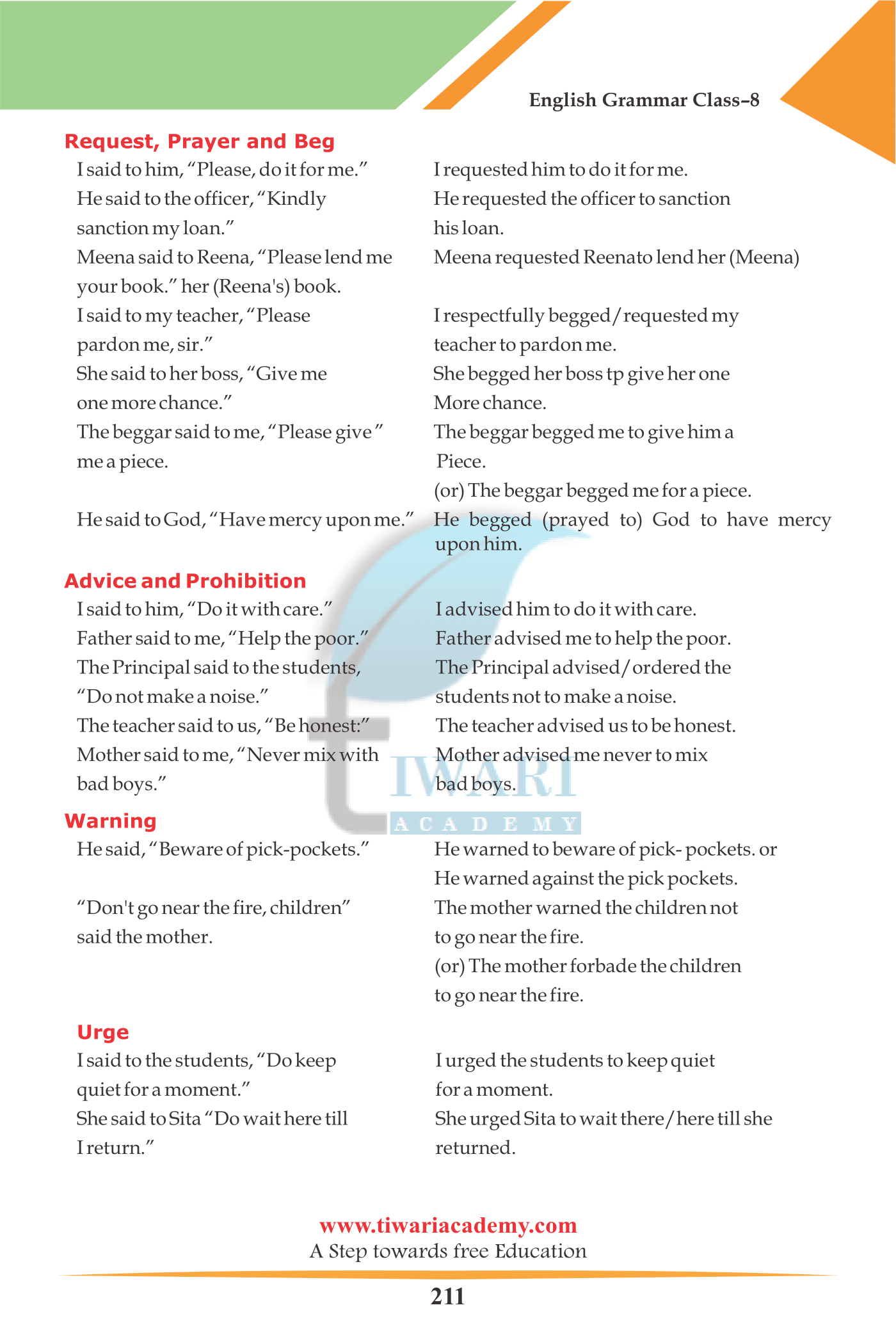 Grade 8 English Grammar Direct and Indirect Speech for CBSE