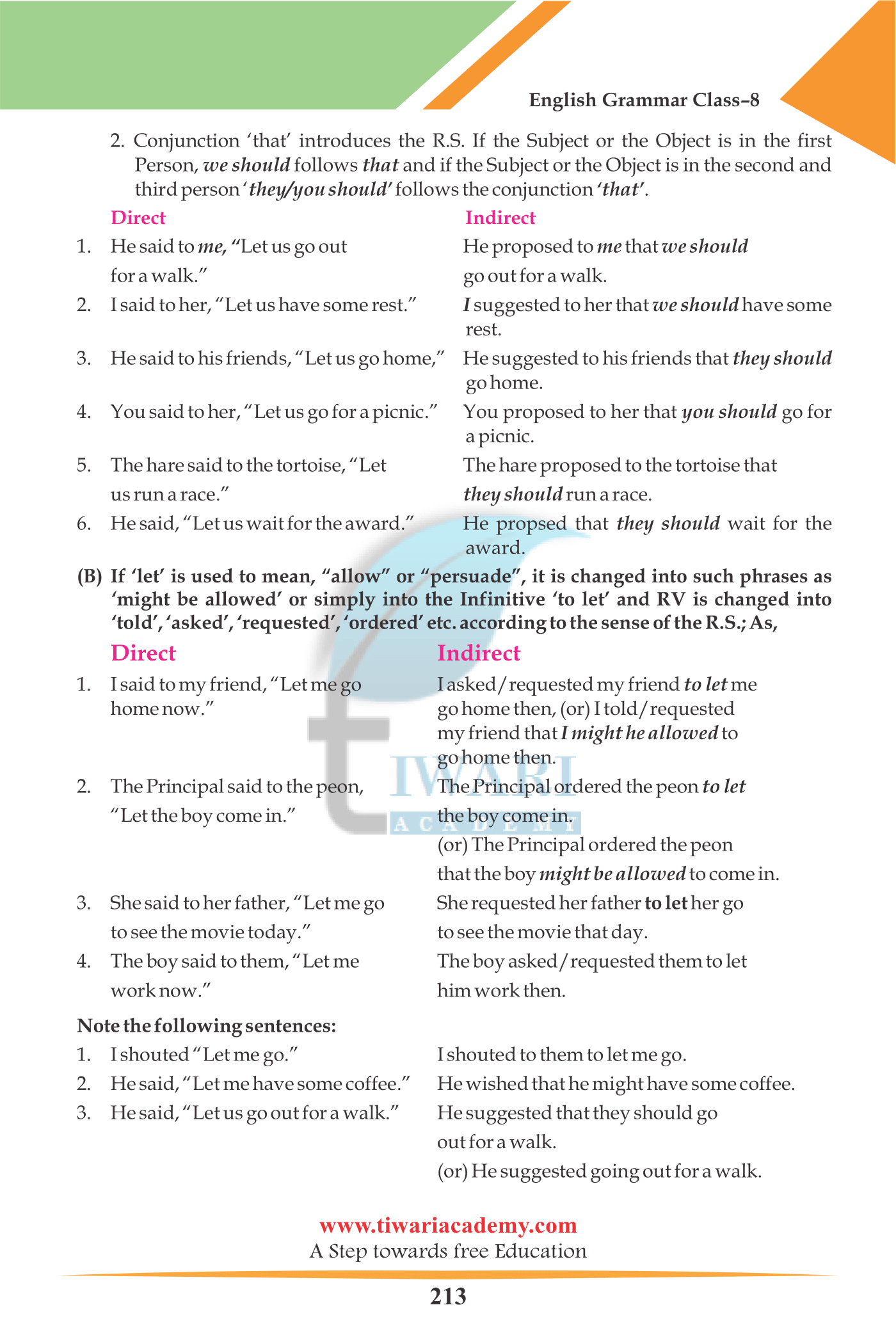 Grade 8 English Grammar Direct and Indirect Speech for Rajasthan board