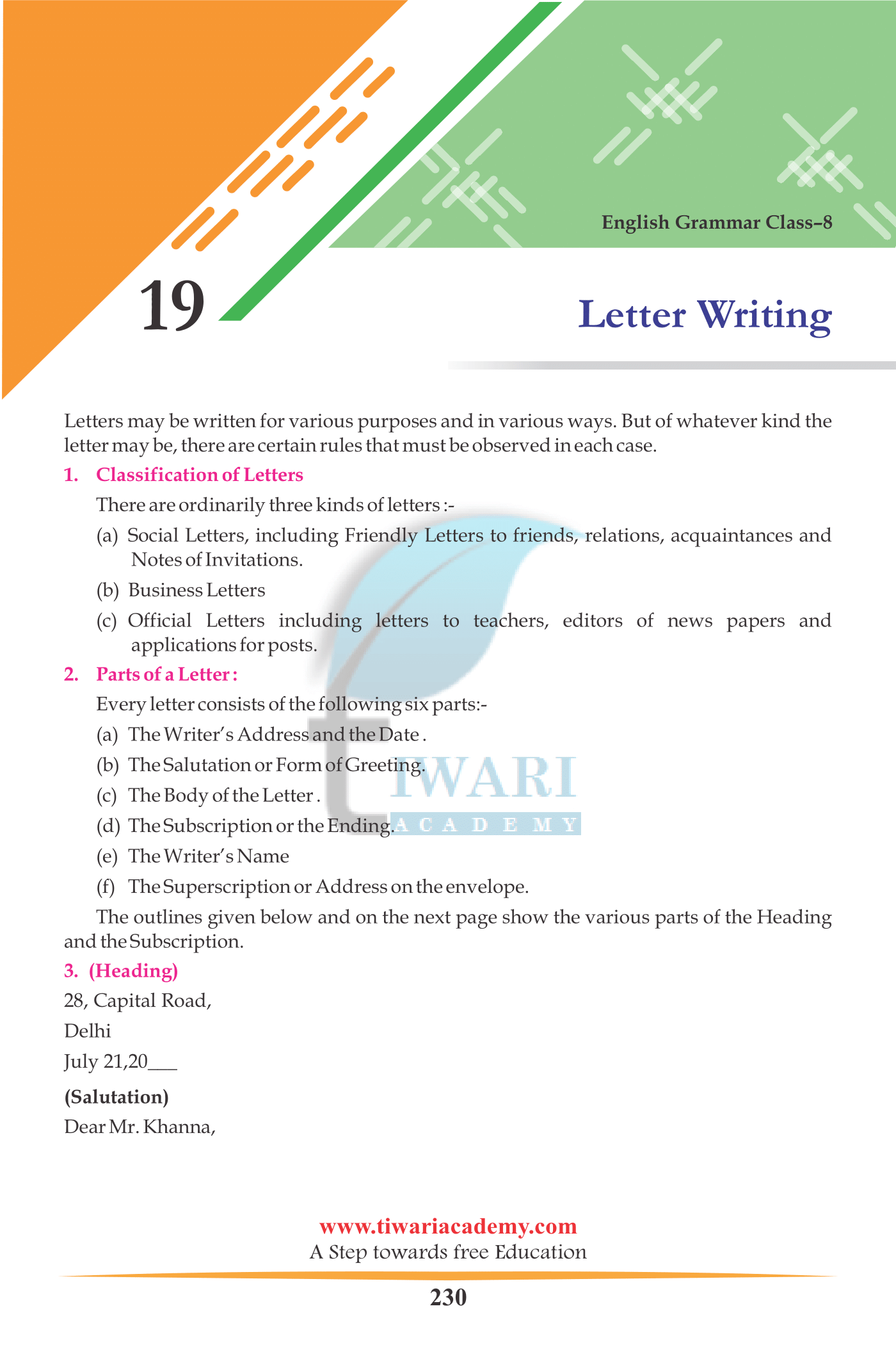Class 8 English Grammar Chapter 19 Letter Writing CBSE 2022-2023