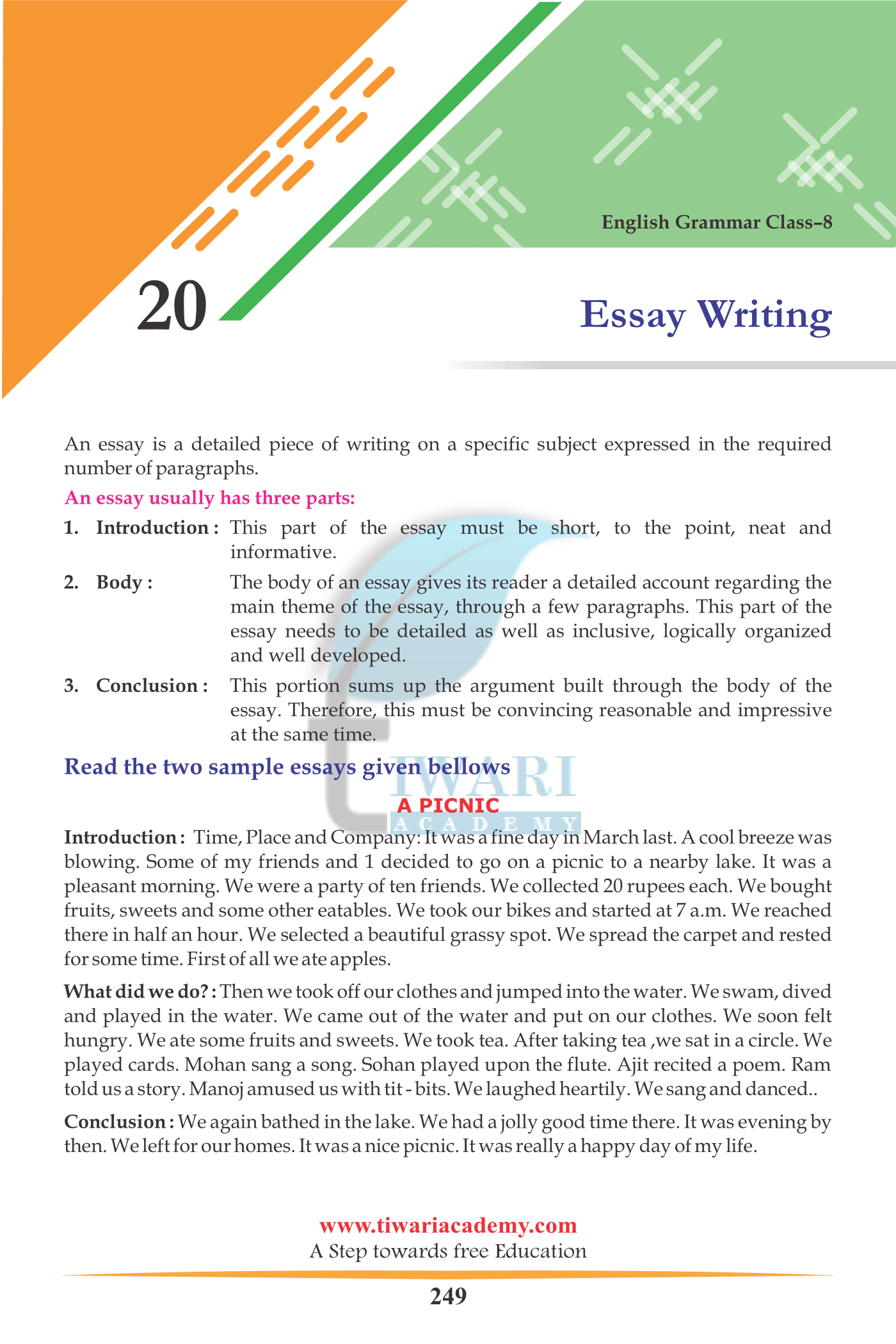 Class 8 English Grammar Chapter 20 Essay Writing CBSE 2023-24