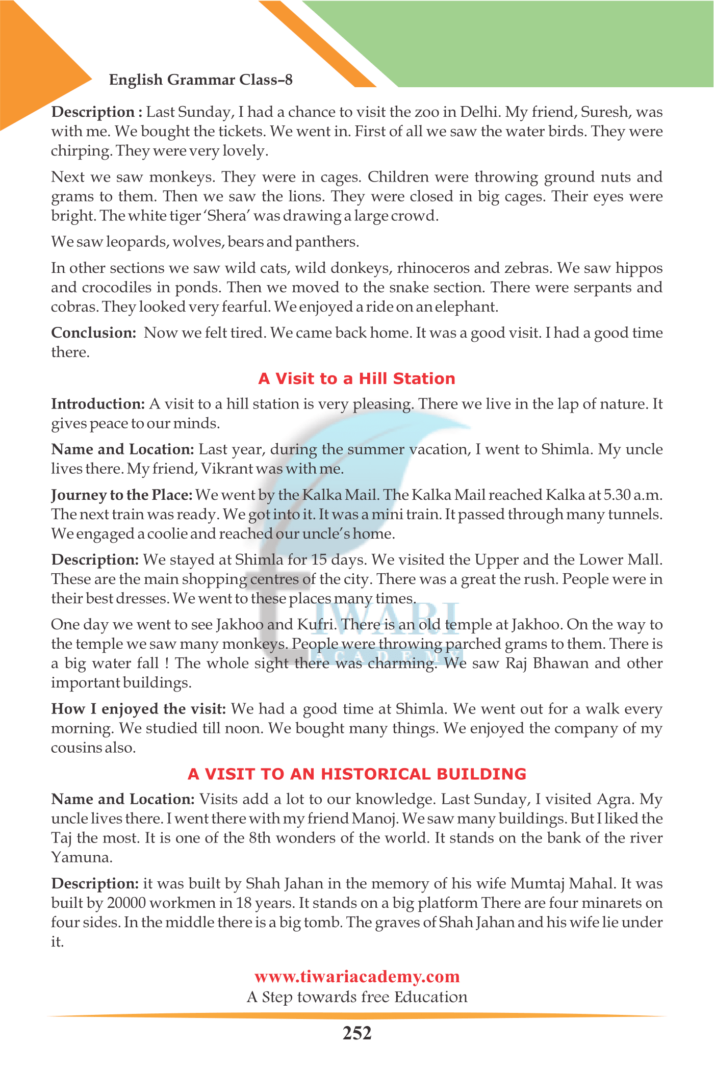 8th English Grammar Chapter 20 Essay Writing