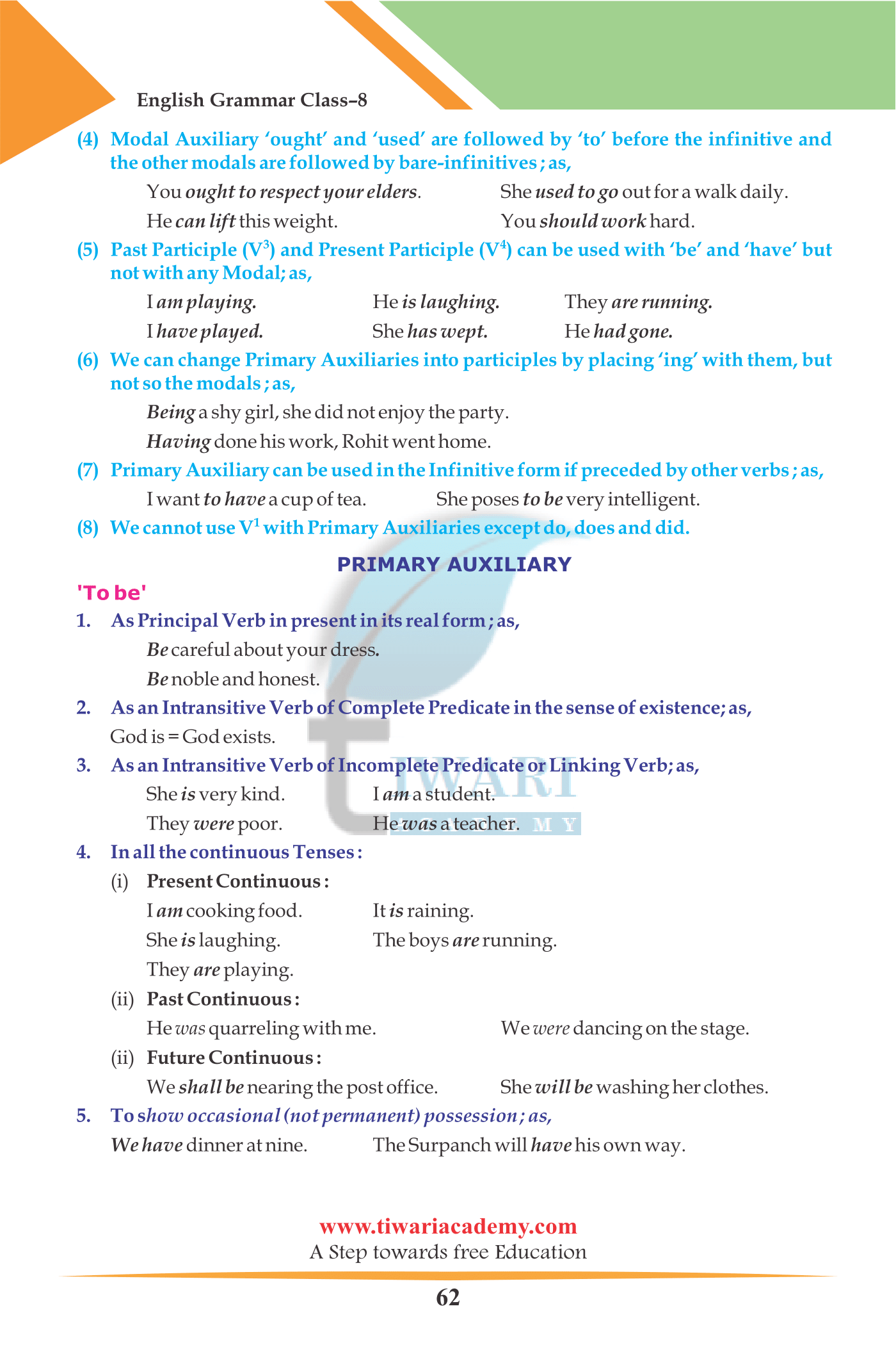 Class 8 English Grammar Chapter 6 The Verb Haryana board