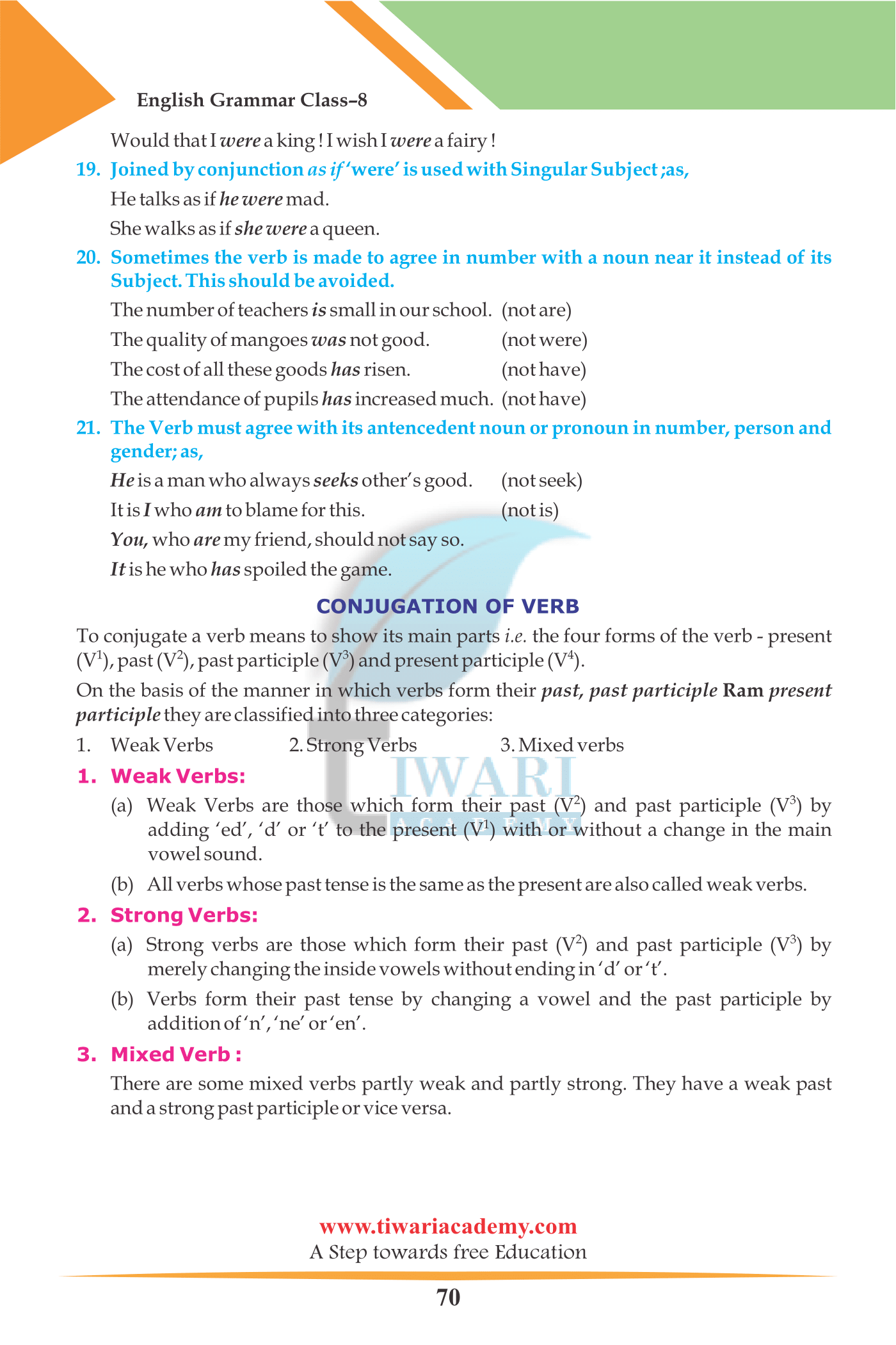 Standard 8 English Grammar The Verb and its kinds