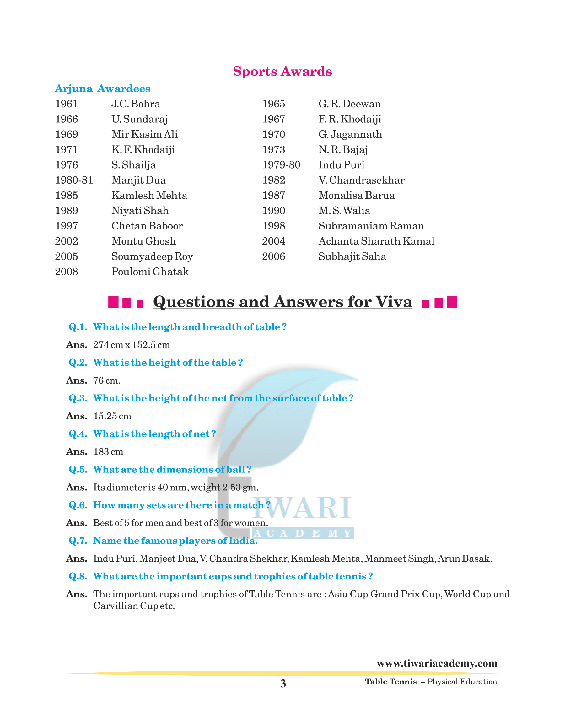 Events on Table Tennis