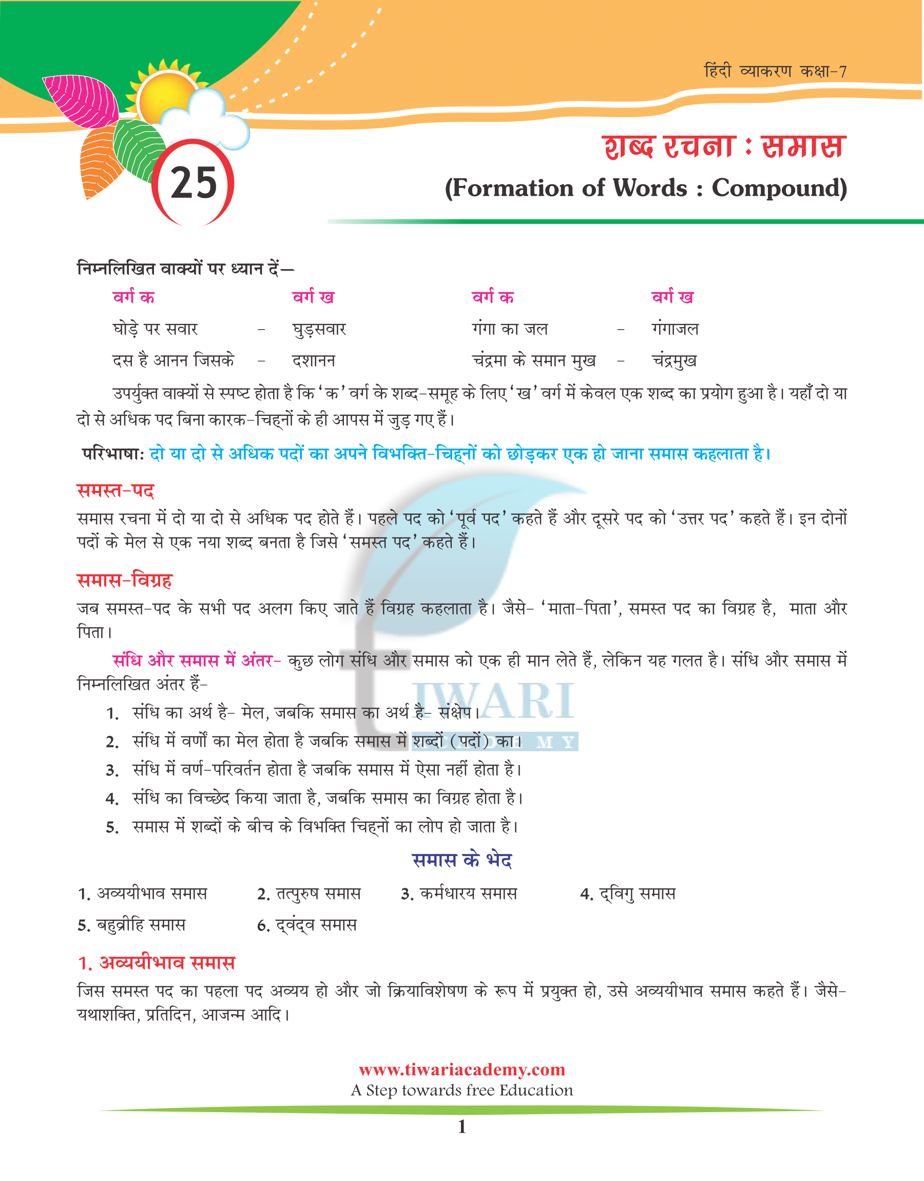 Class 7 Hindi Grammar Chapter 25 Samaas aur Samaas Vigrah