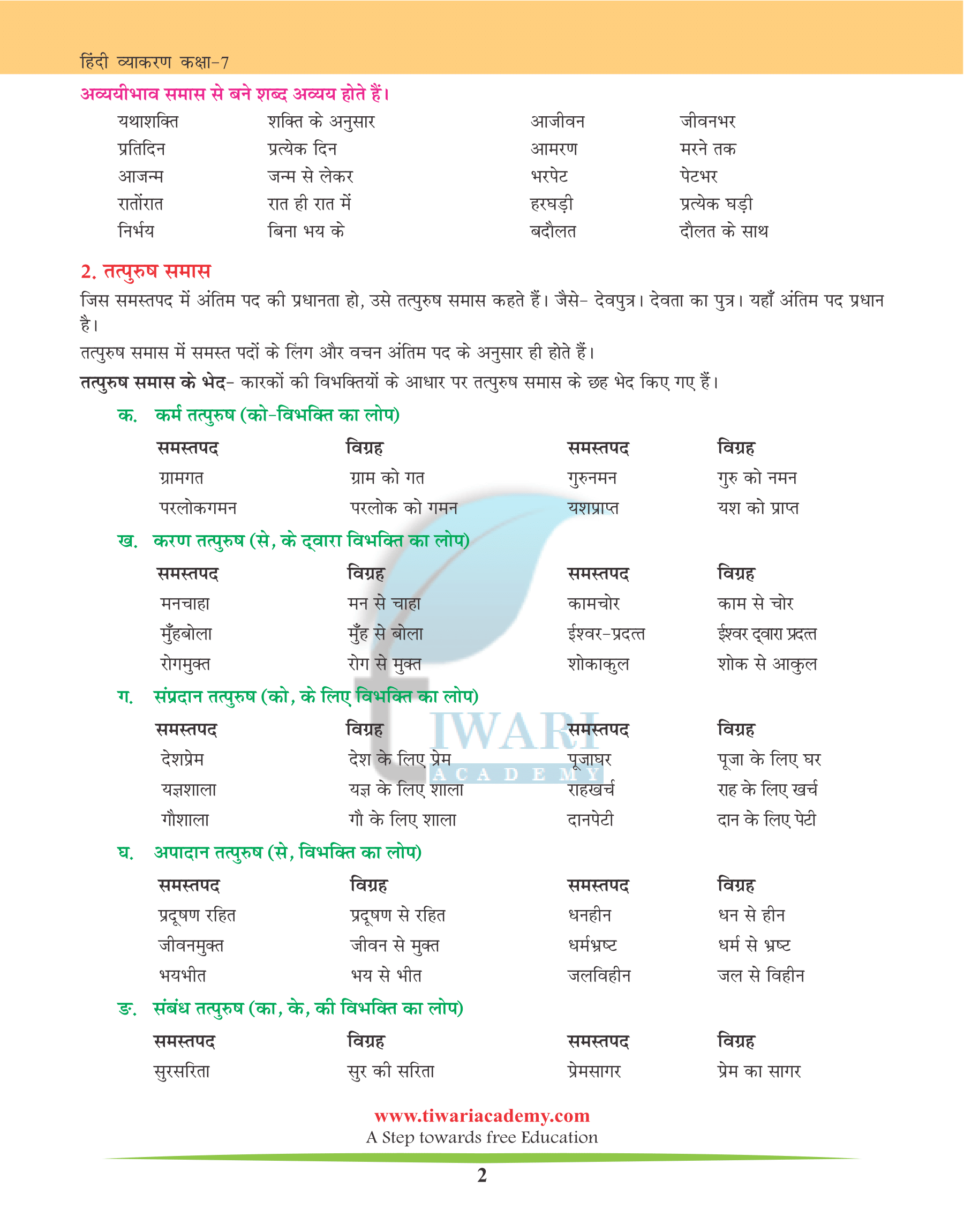 NCERT Solutions for Class 7 Hindi Grammar Chapter 25 Samaas