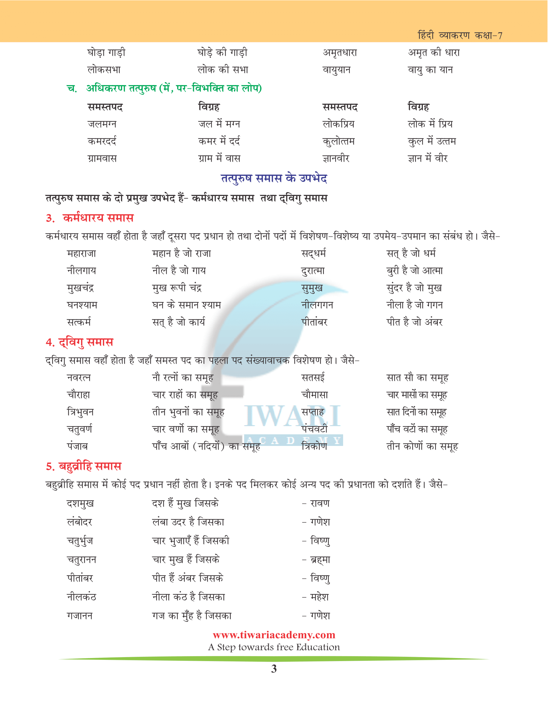 CBSE Class 7 Hindi Grammar Chapter 25 Samaas aur Samaas Vigrah