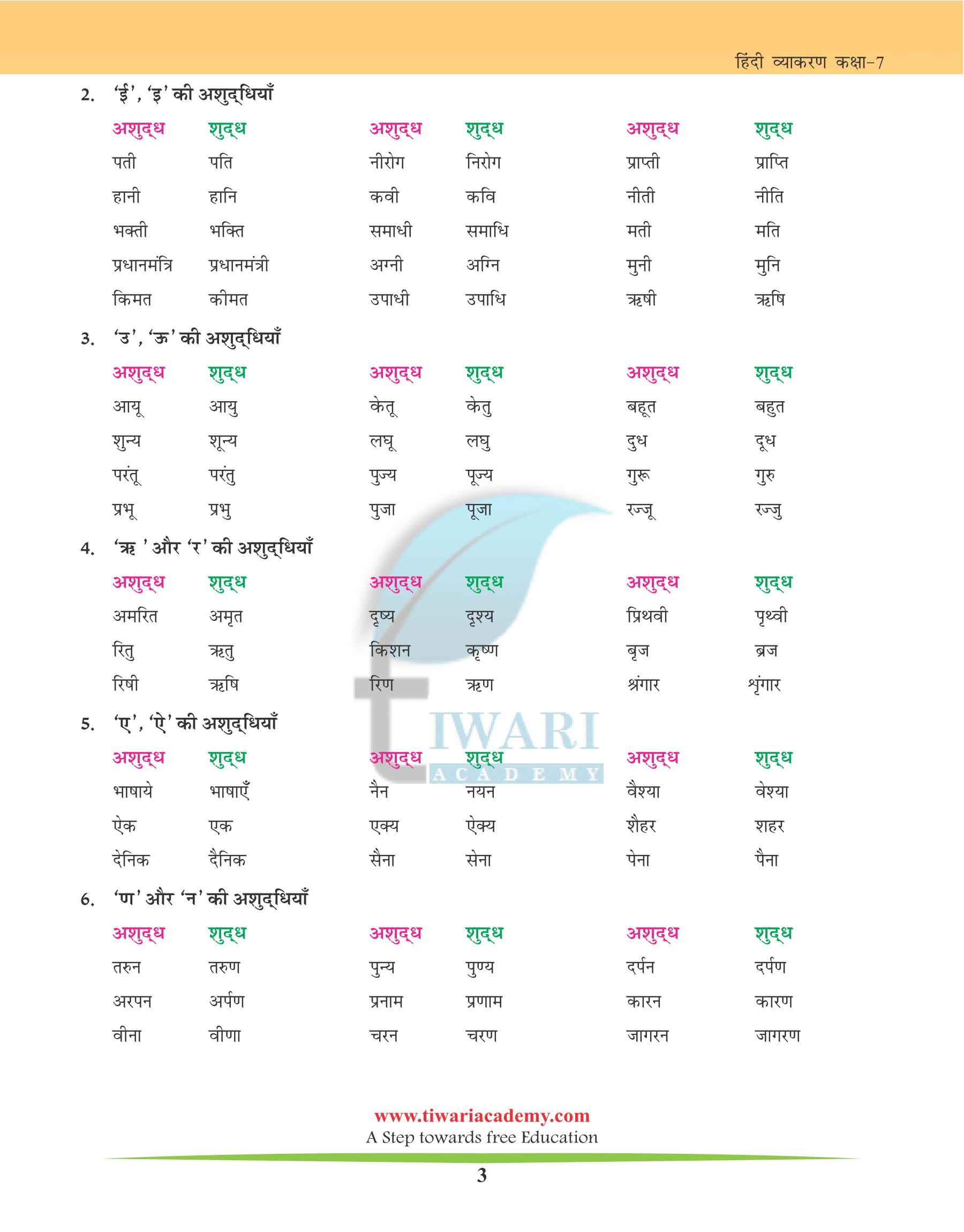 CBSE Class 7 Hindi Grammar Chapter 4 वर्तनी विचार