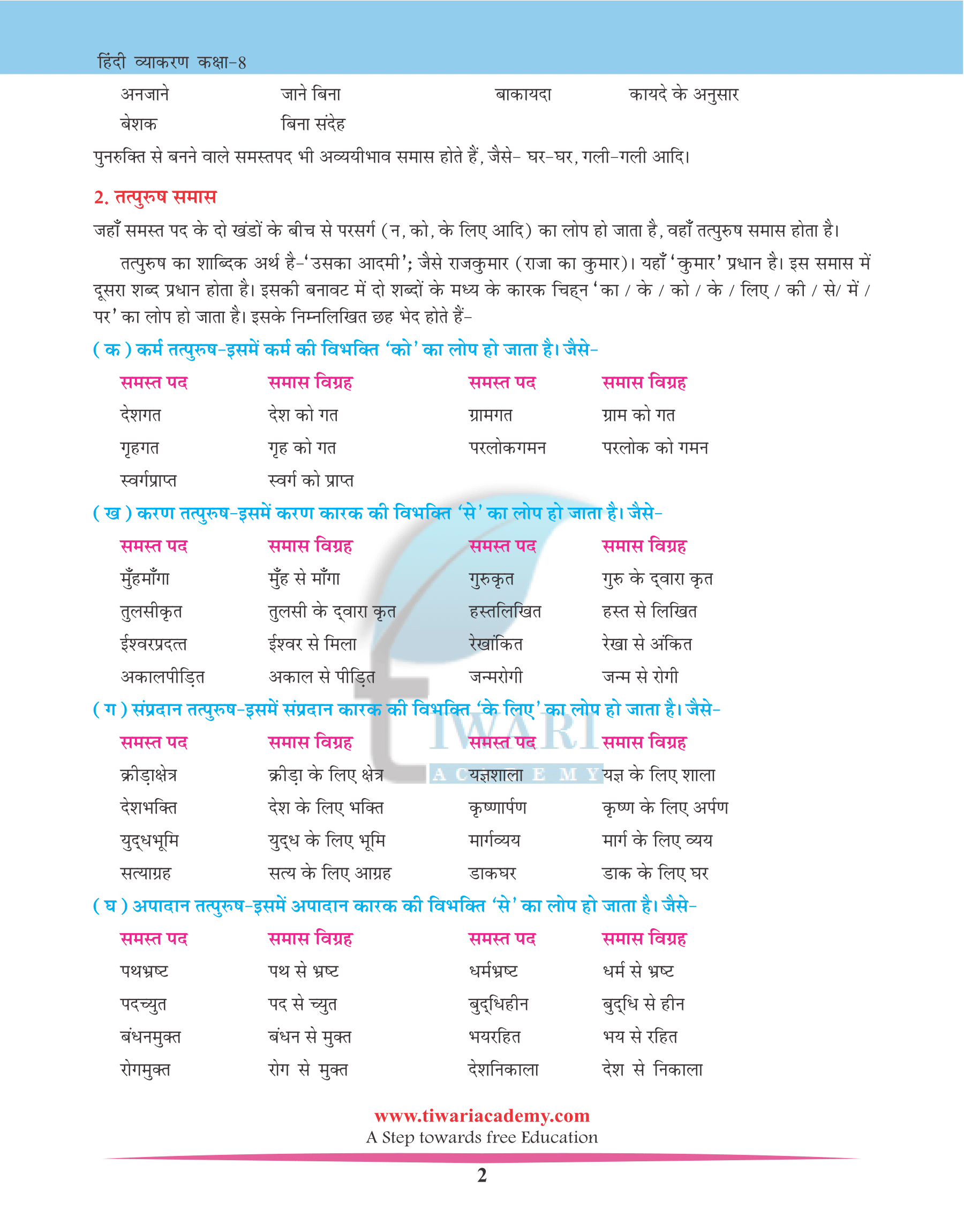 Class 8 Hindi Vyakaran Chapter 17 समास