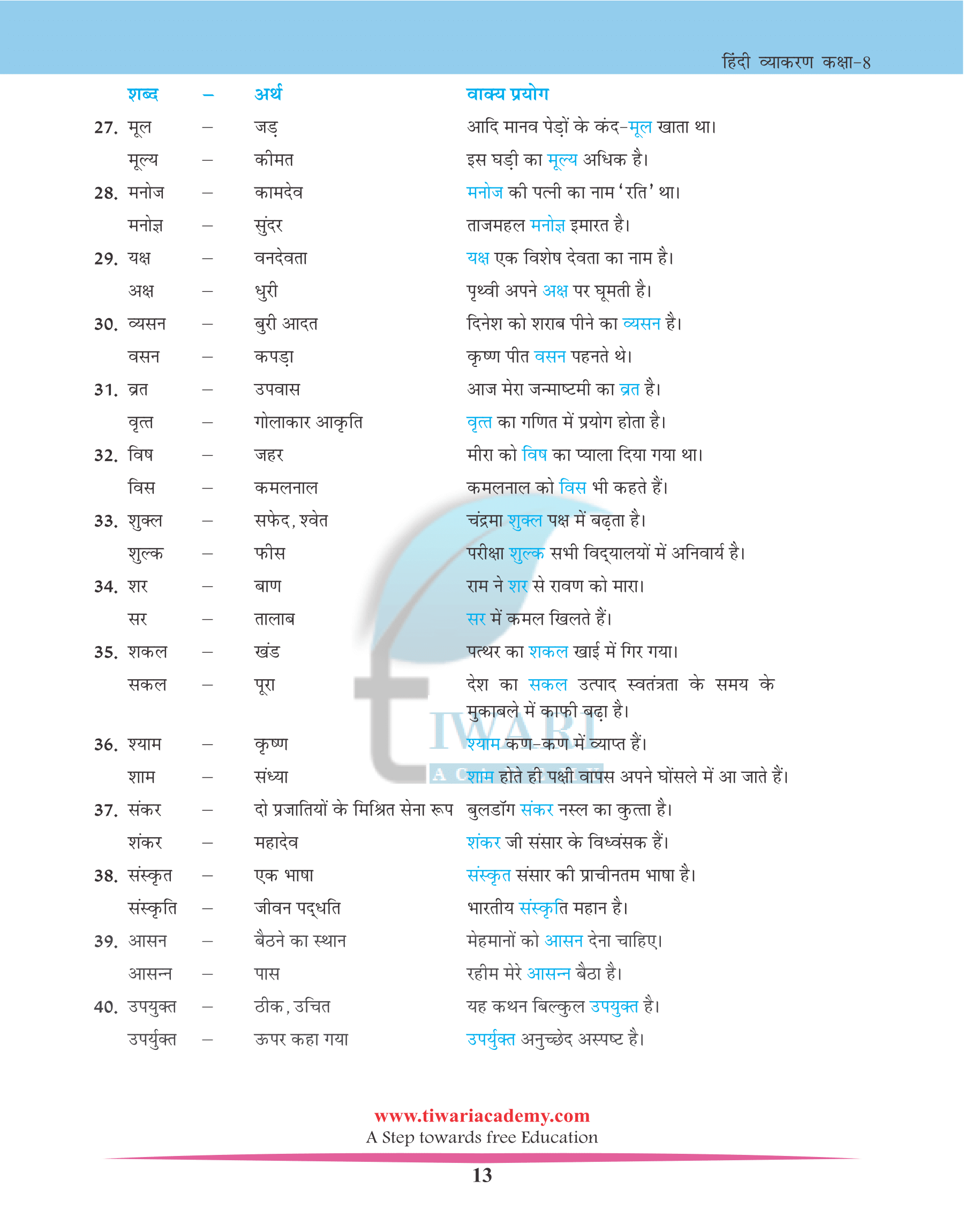 Class 8 Hindi Grammar Chapter 20 Prayaayvachi Shabd