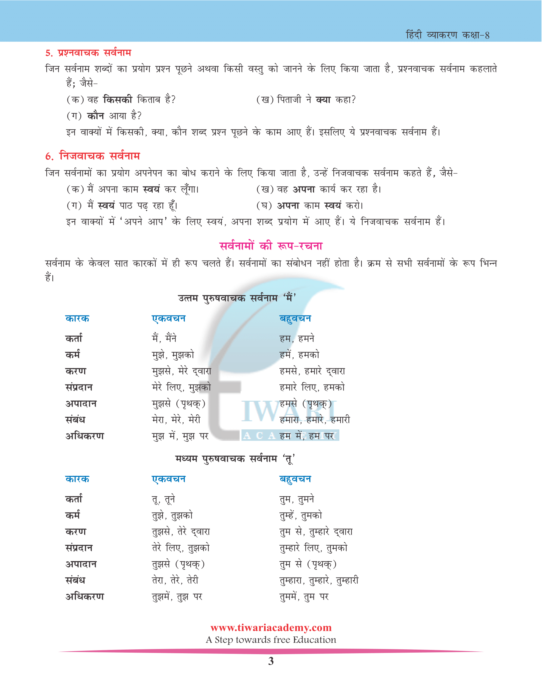 Class 8 Hindi Grammar Chapter 9 Sarvnam