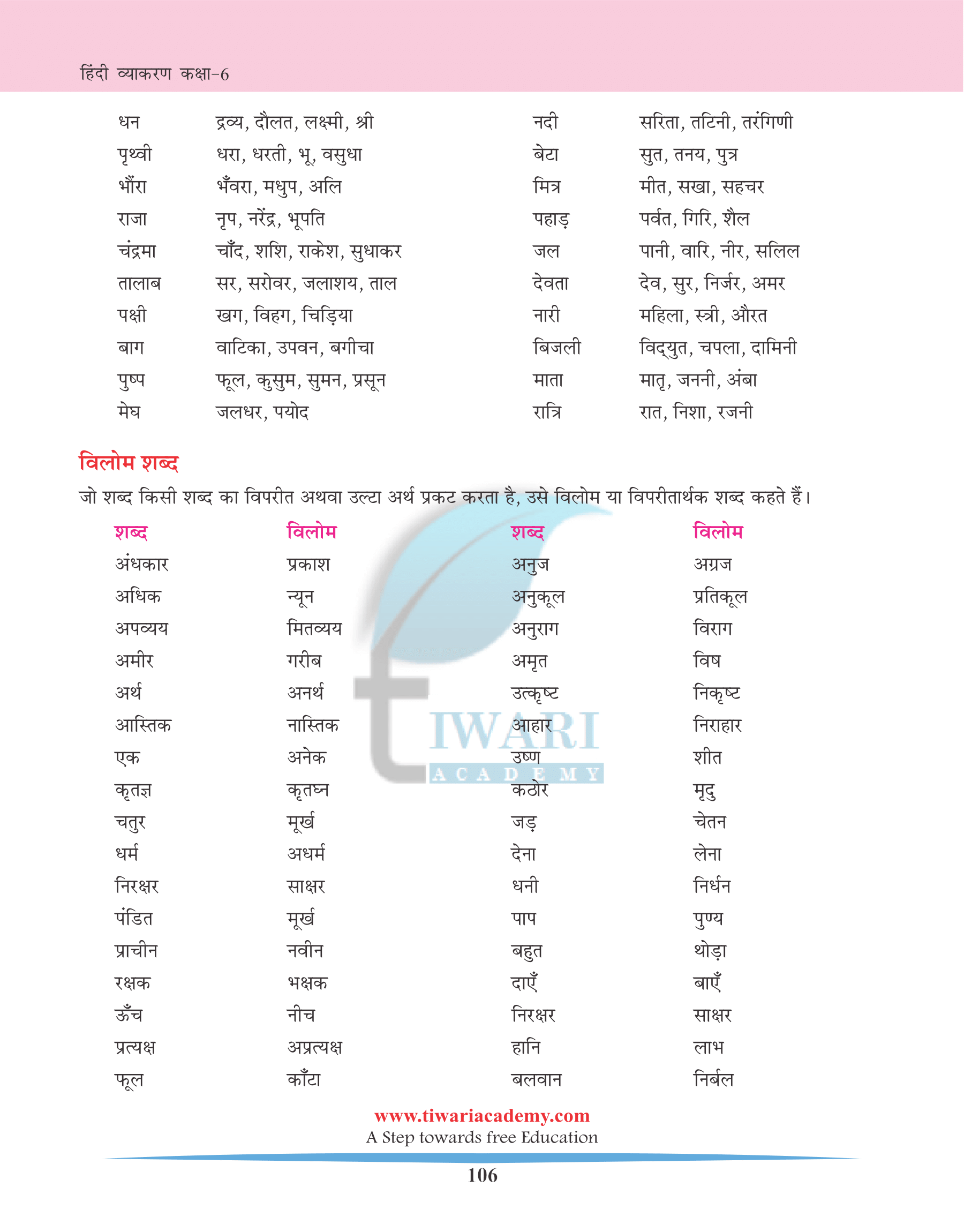 Class 6 Hindi Vyakaran Chapter 24 शब्द भंडार