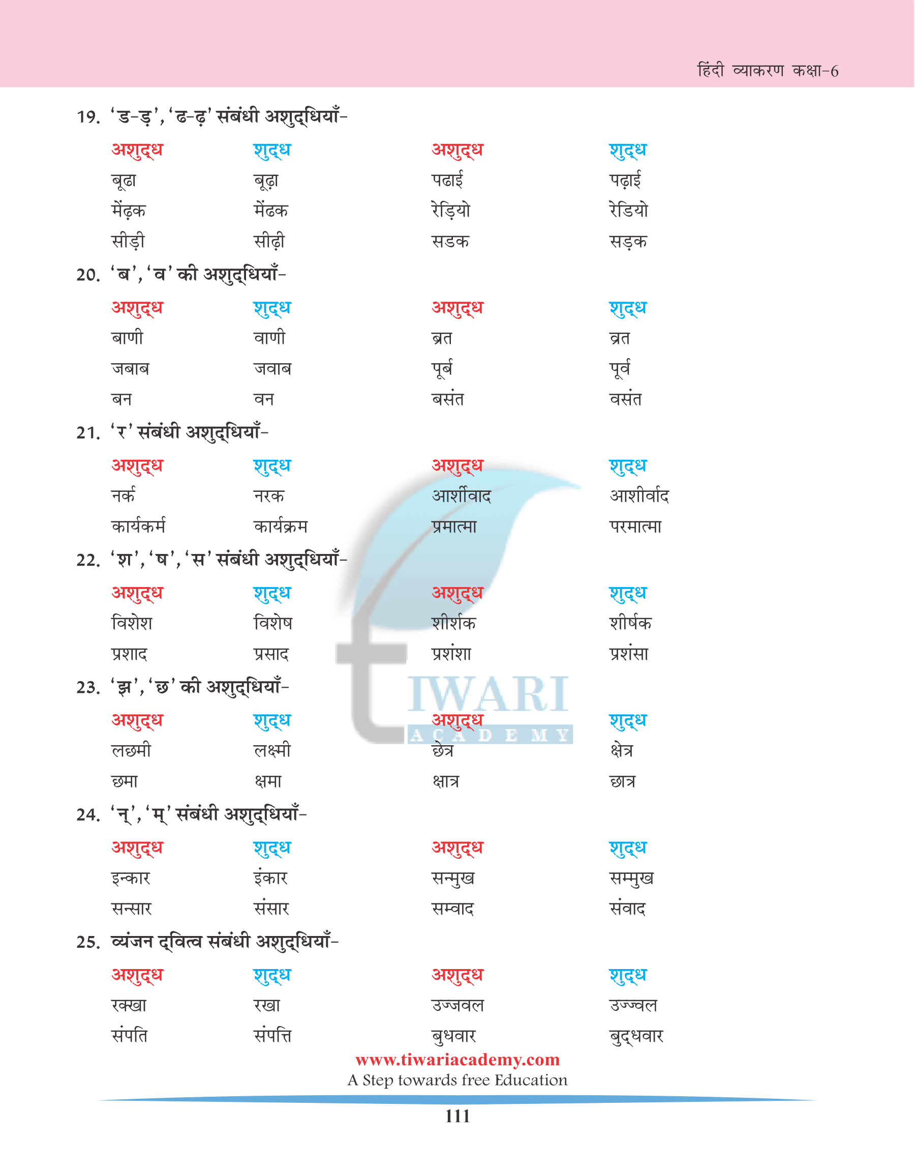 Class 6 Hindi Grammar Chapter 25 Common Mistakes