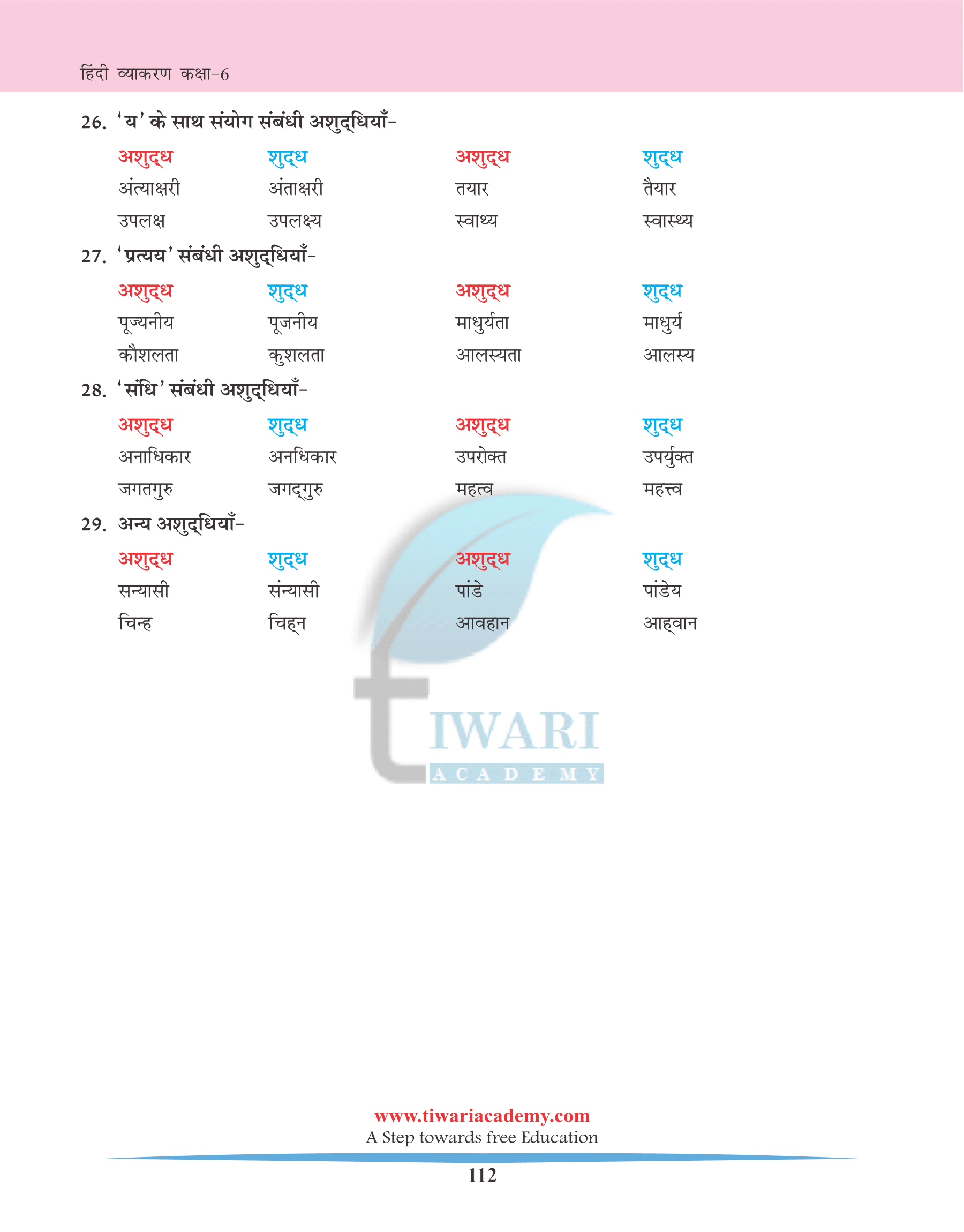 सामान्य अशुद्धियाँ