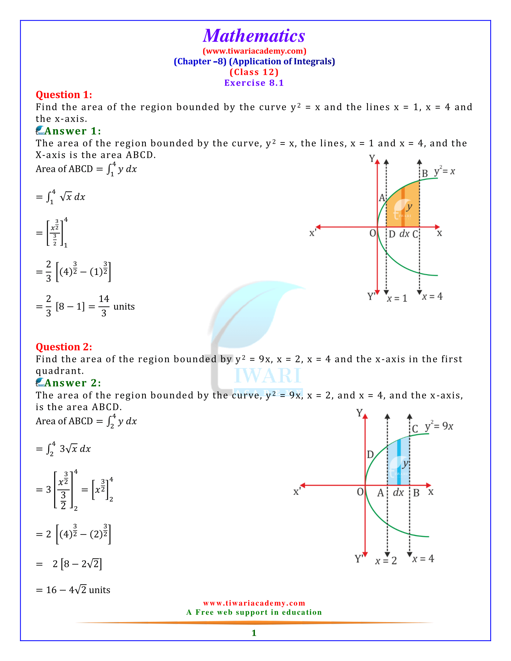 NCERT Solutions for Class 12 Maths Exercise 8.1 in English Medium