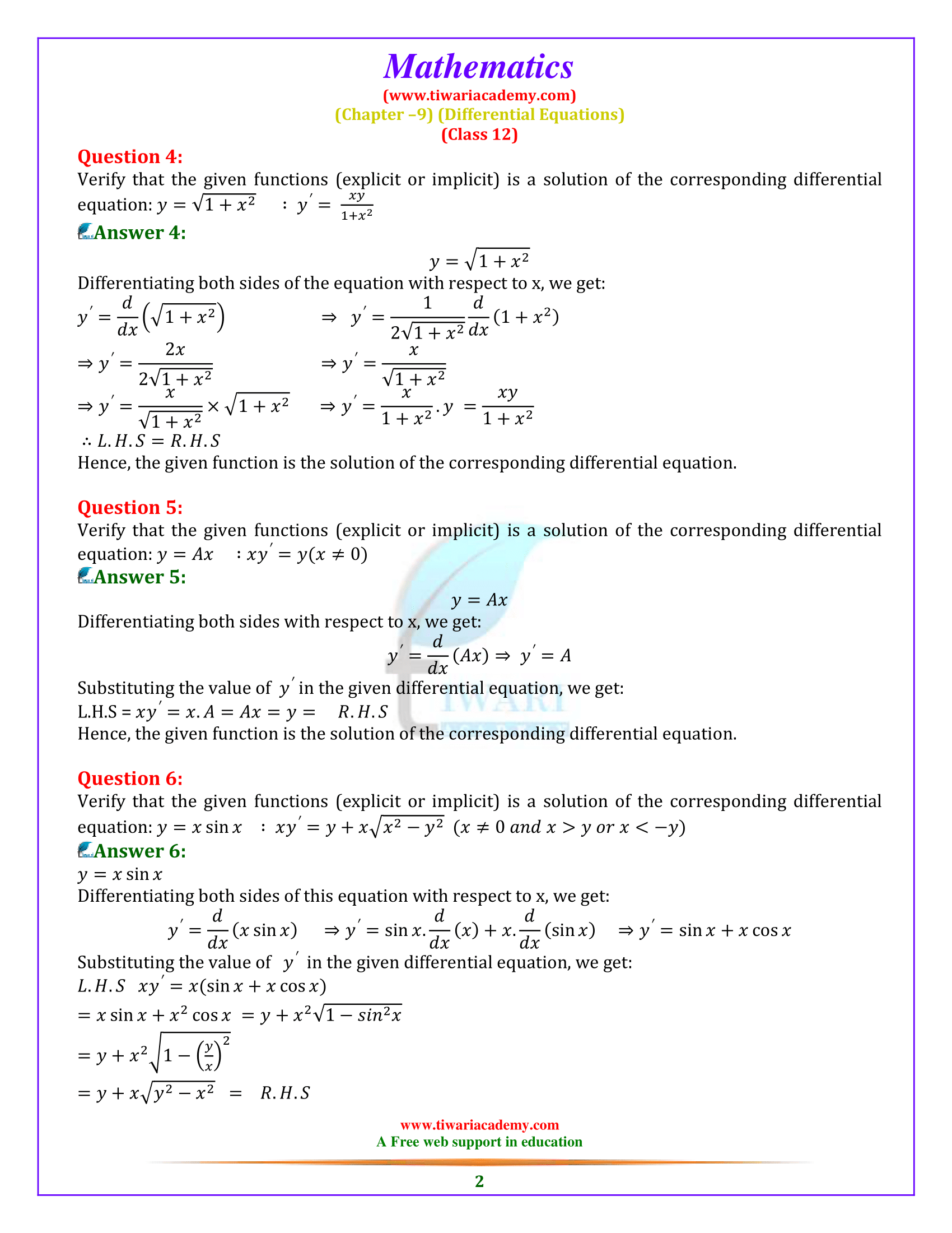 Ncert solutions for class 12 maths chapter 9 exercise 9 2 in pdf