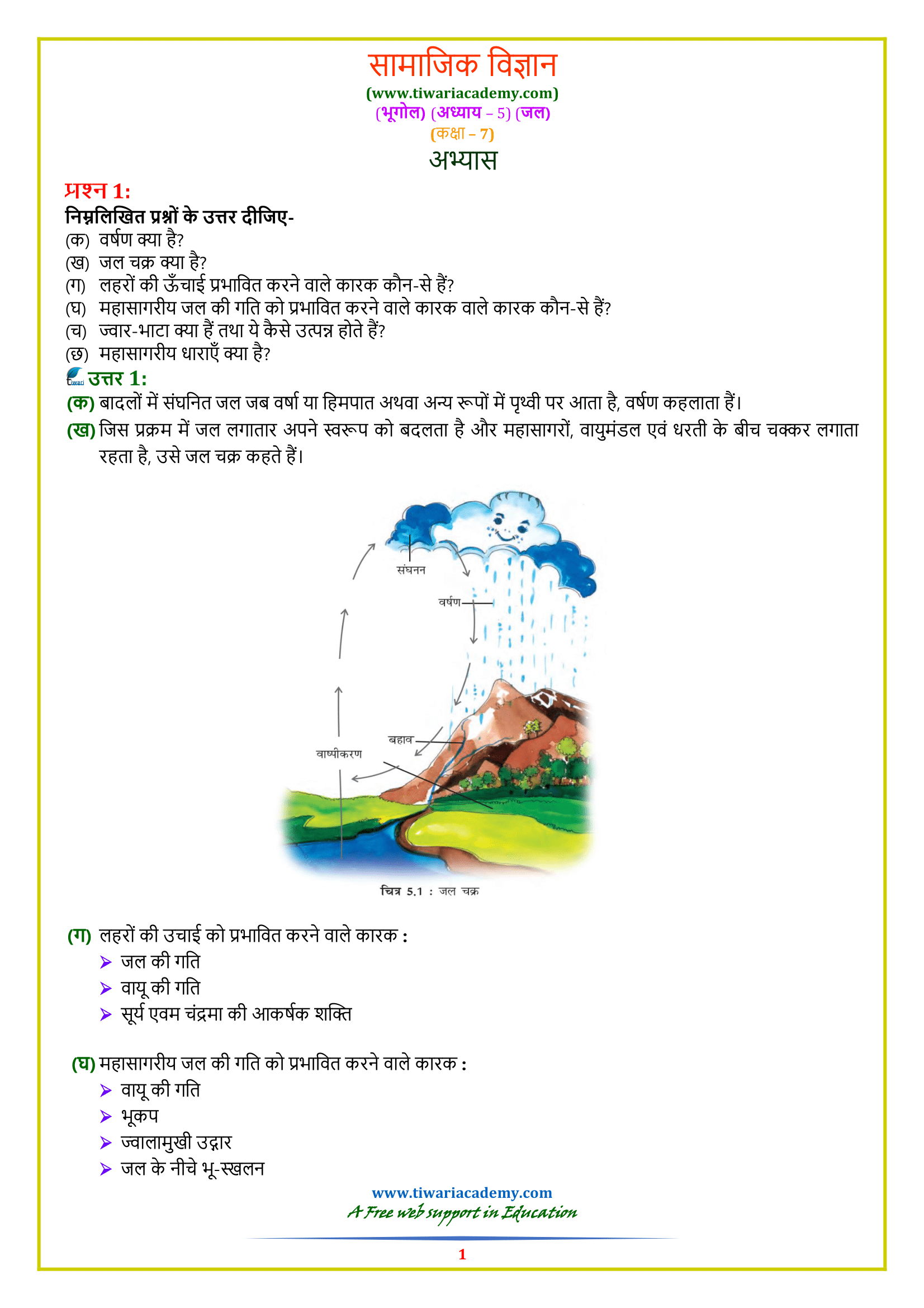 Class 7 Geography Chapter 5 Answers in Hindi