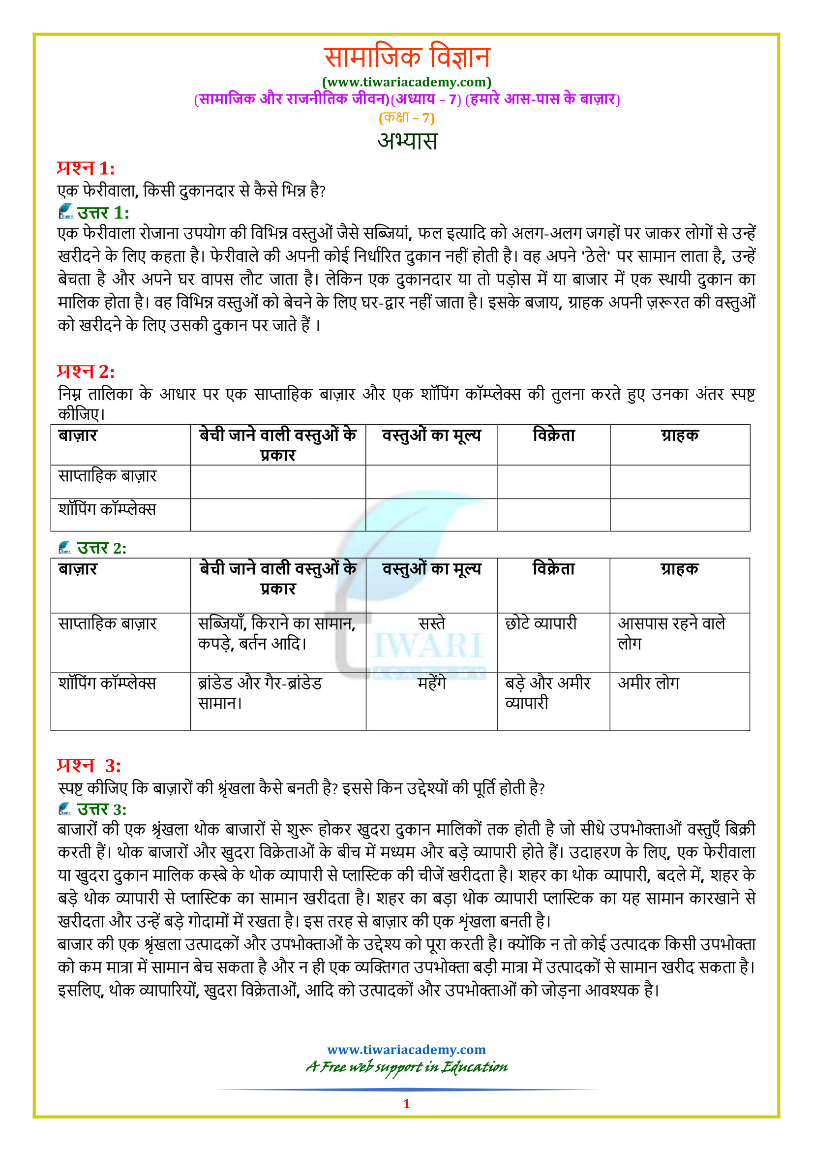 Class 7 Civics Chapter 7 Answers in Hindi