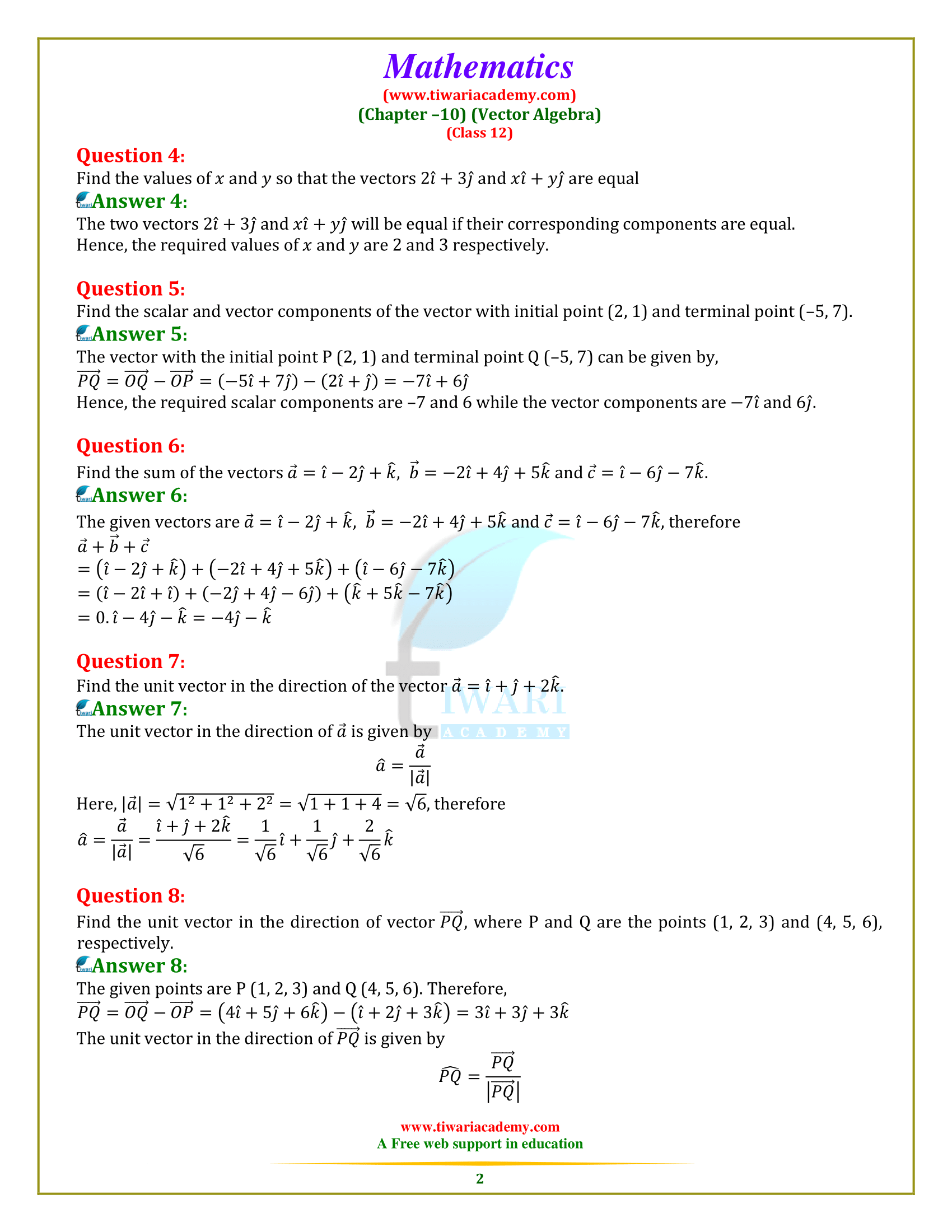 NCERT Solutions for Class 12 Maths Exercise 10.2