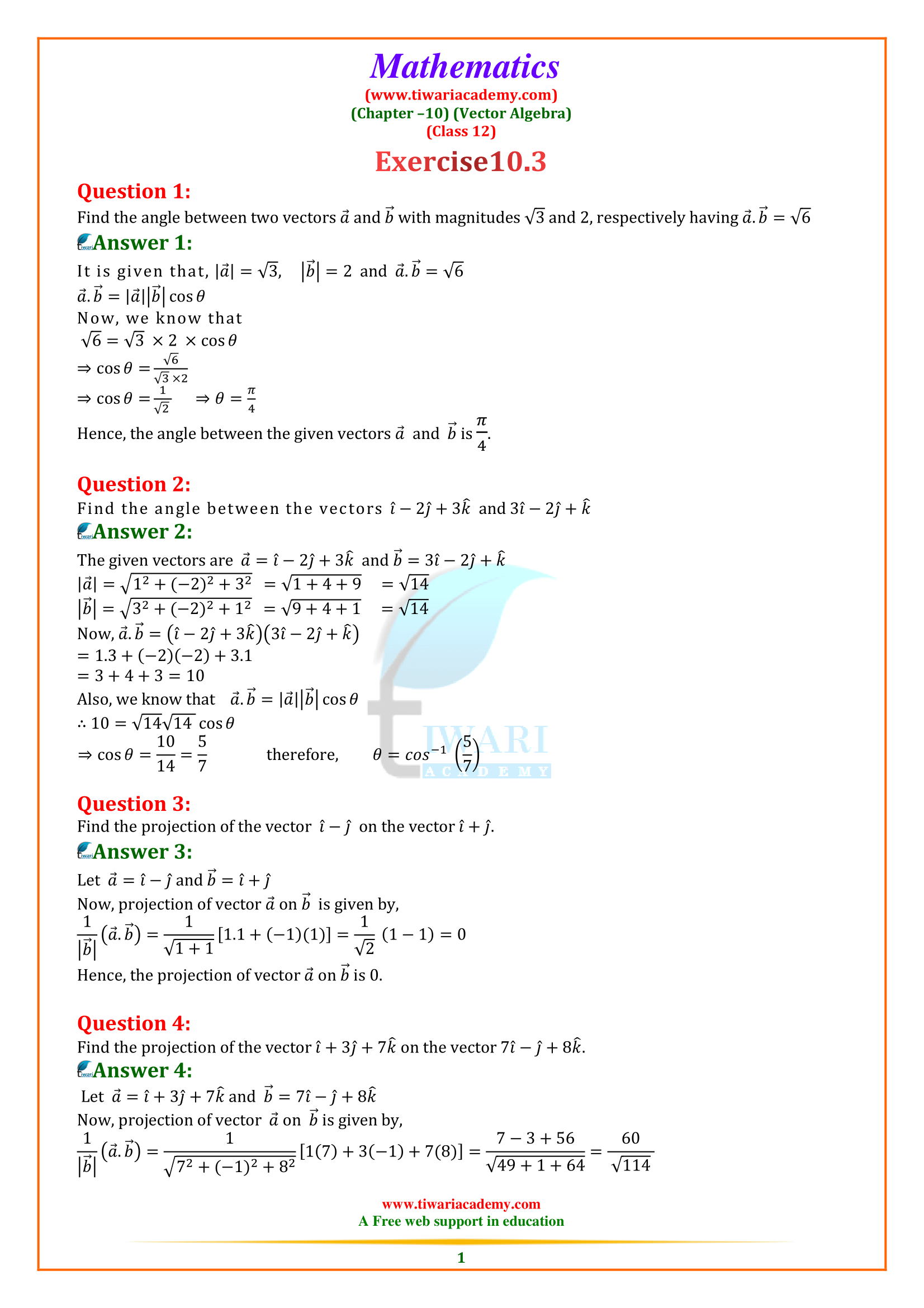 Ncert solutions for class 12 maths exercise 10 3 in hindi and english 